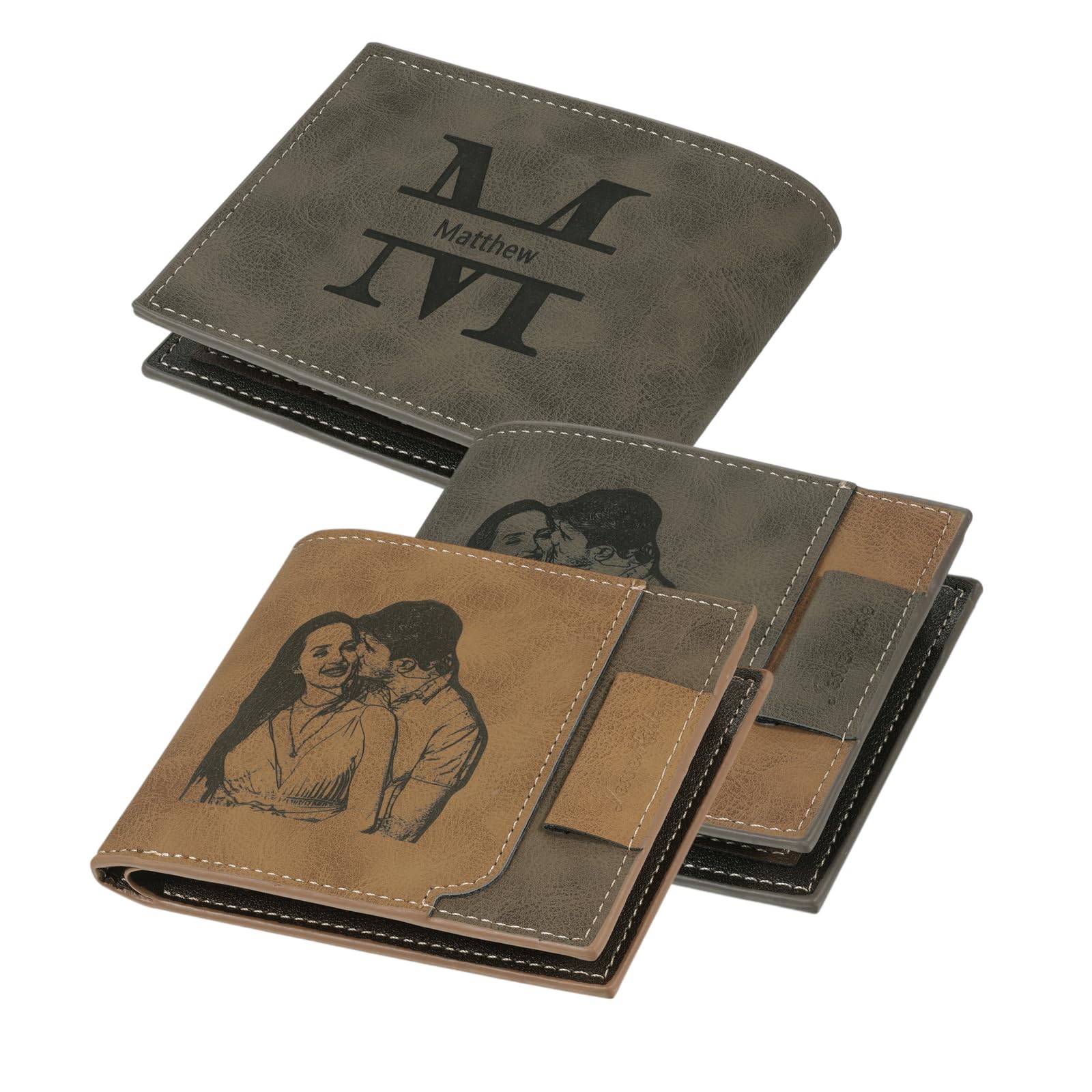 Personalized Wallet for Men with Picture Custom Photo Leather Wallets for Men Engraved Wallet Gifts for Dad Father Husband Customized Fathers Day