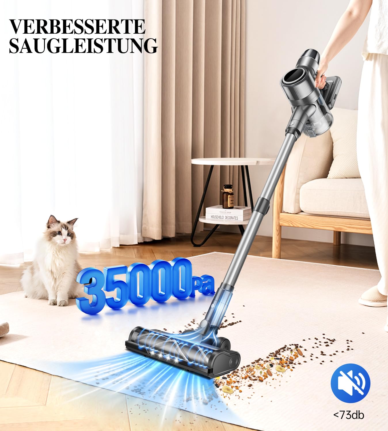 Akku Staubsauger Kabellos Akkustaubsauger Akkusauger - Kabelloser Stabstaubsauger Elektrische Sauger Kehrbesen mit Ladestation Cordless Vacuum Cleaner Für Tierhaare Teppich Beutellos Stielstaubsauger