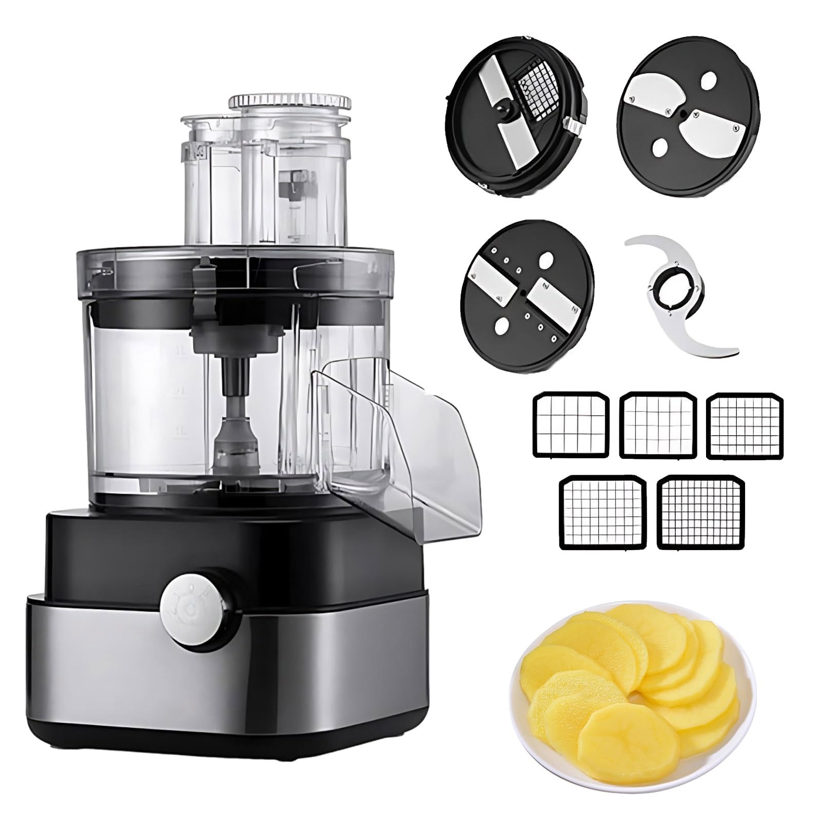 Picadora de Carne Eléctrica 5L y Cortadora de Dados, Procesador de Alimentos 600W para Cortes Uniformes, Máquina Robusta para Restaurante y Meal Prep