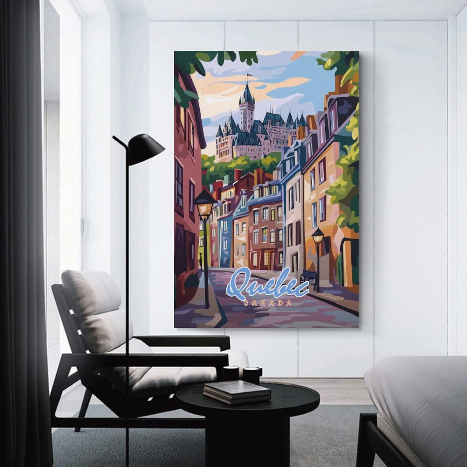 Junmoney Decorative Canvas Print Quebec City Street Scene, 20x30inch(50x75cm), for New Homes, Bedrooms Or Workspaces, Thoughtful Wall Decor for Art Lovers
