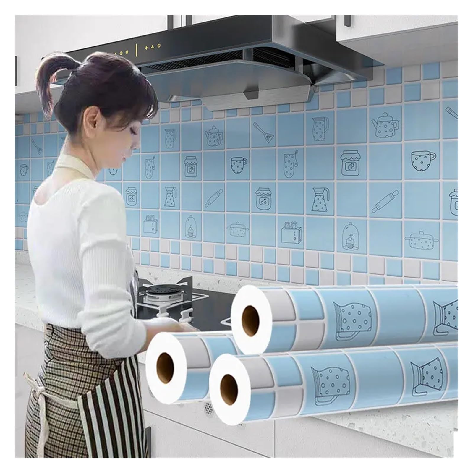 Ayztantine Self-Adhesive Wallpaper Kitchen Stove Oil-Proof Sticker Waterproof High Temperature Resistant Wallpapers Decoration(Color 21,1mx60cm)