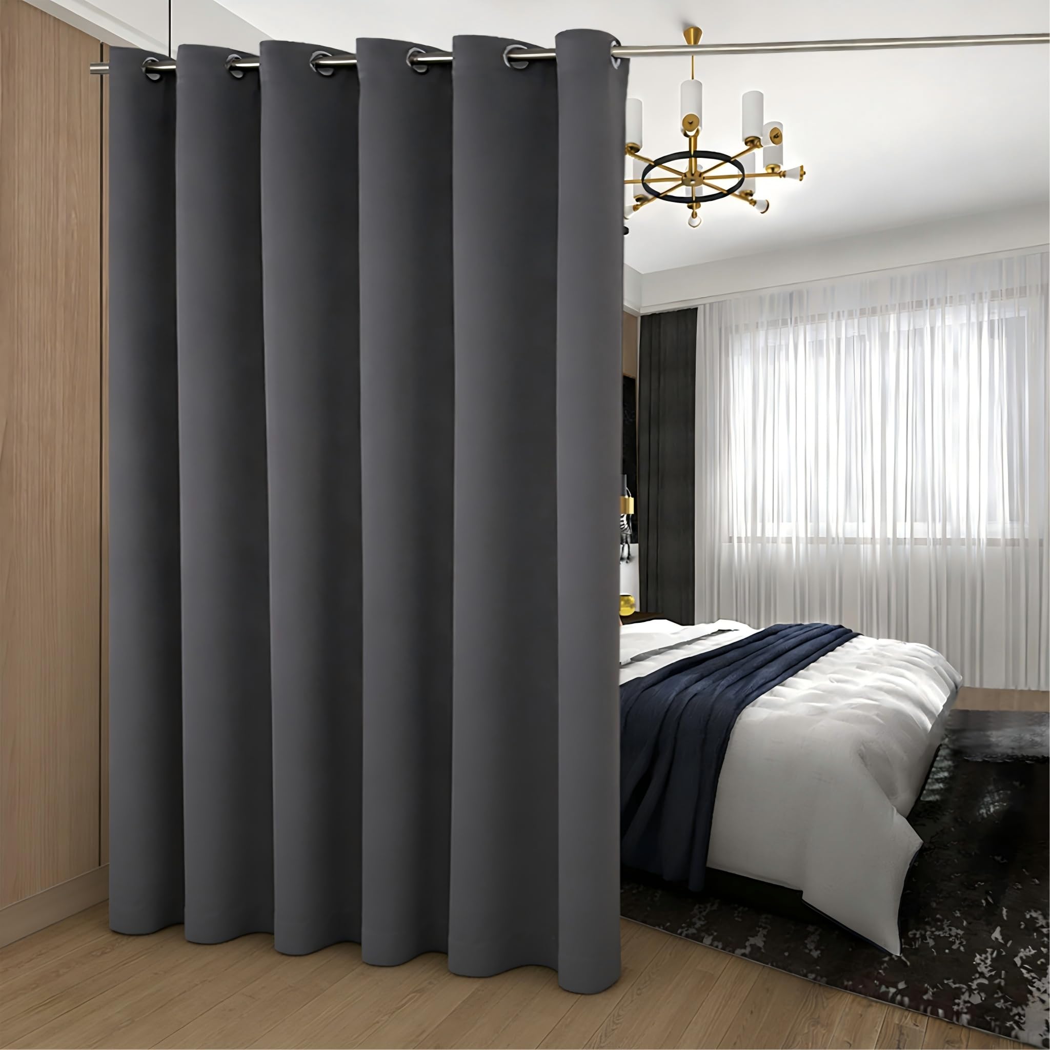 BGment Room Divider Curtain 84 Inch Length - Extra Wide Blackout Curtain for Sliding Glass Door Thermal Insulated Grommet Patio Door Curtain, 1 Panel, Dark Grey, 100 x 84 Inch