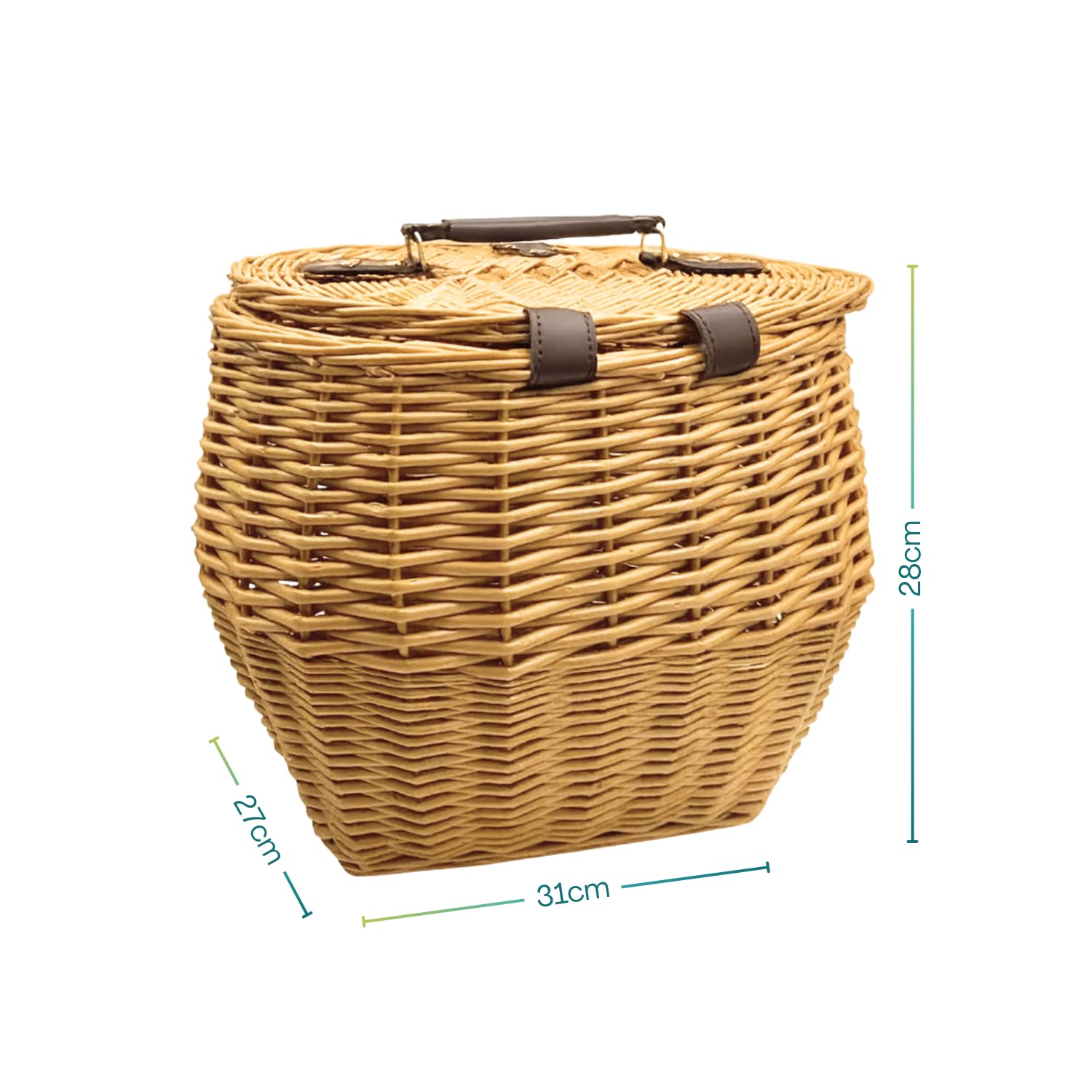 Virsus Cesta in Vimini con Tracolla per Funghi, misura 31x27x28cm, cestino con coperchio, tracolla in pelle regolabile, per picnic e raccolta tartufi, castagne, frutti di bosco -1815