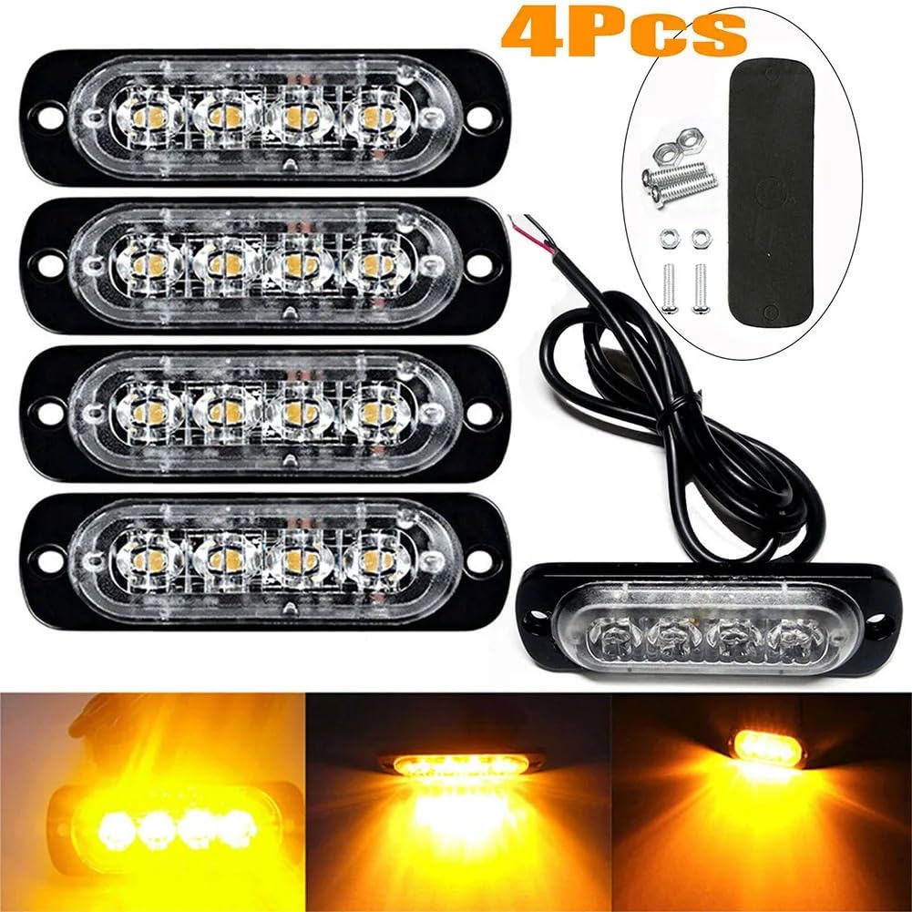 Luz trasera del coche Barra de luces LED ámbar para rejilla de 4x, para camión, furgoneta, todoterreno, luz urgente, luz Led estroboscópica de advertencia lateral de 12-24V, lámpara de baliza para coc