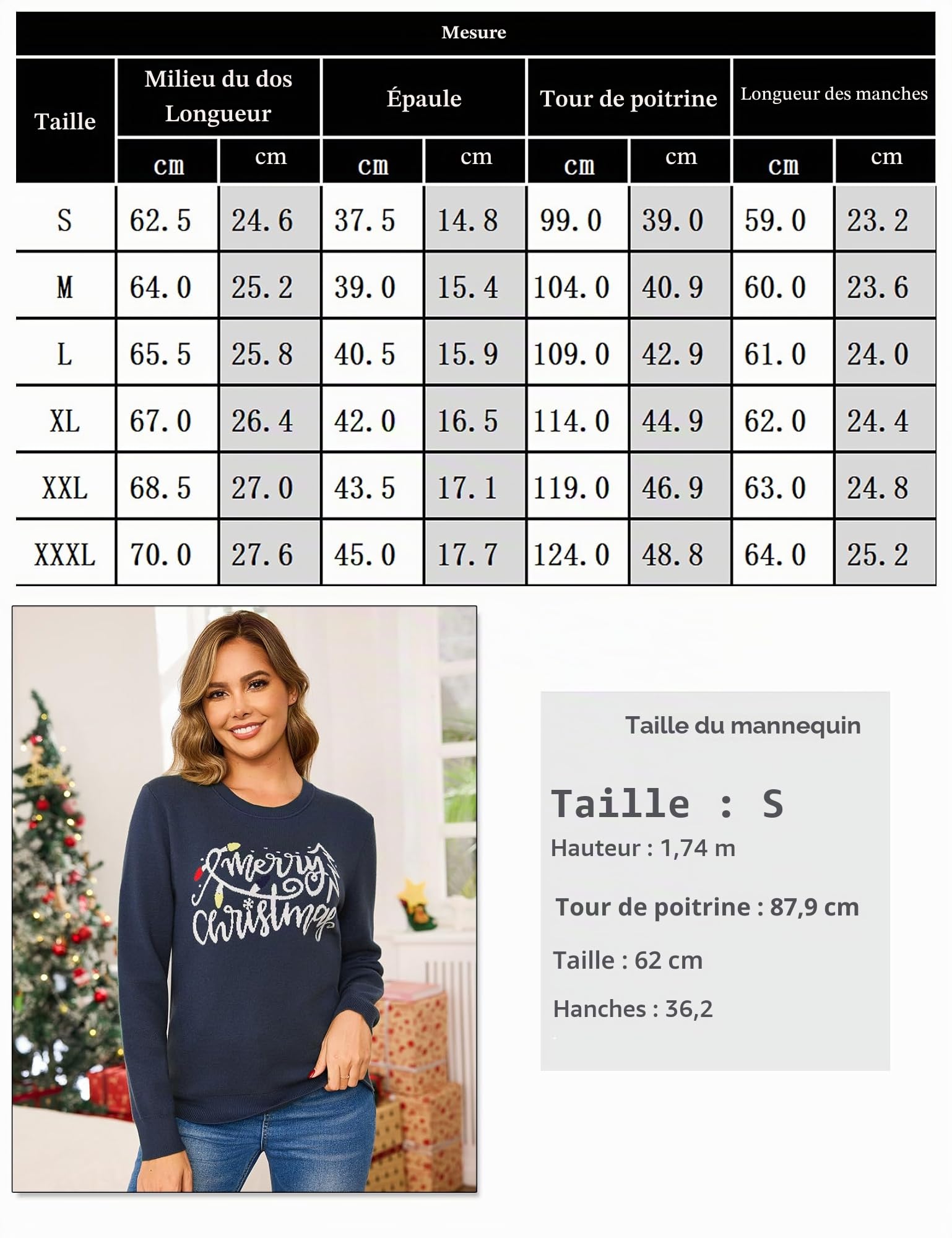 Pull de Noël pour Femme Chandail Femme Hiver Chaud Pullover Tops Sweater à Col Rond Manches Longues Doux Confortable S-3XL
