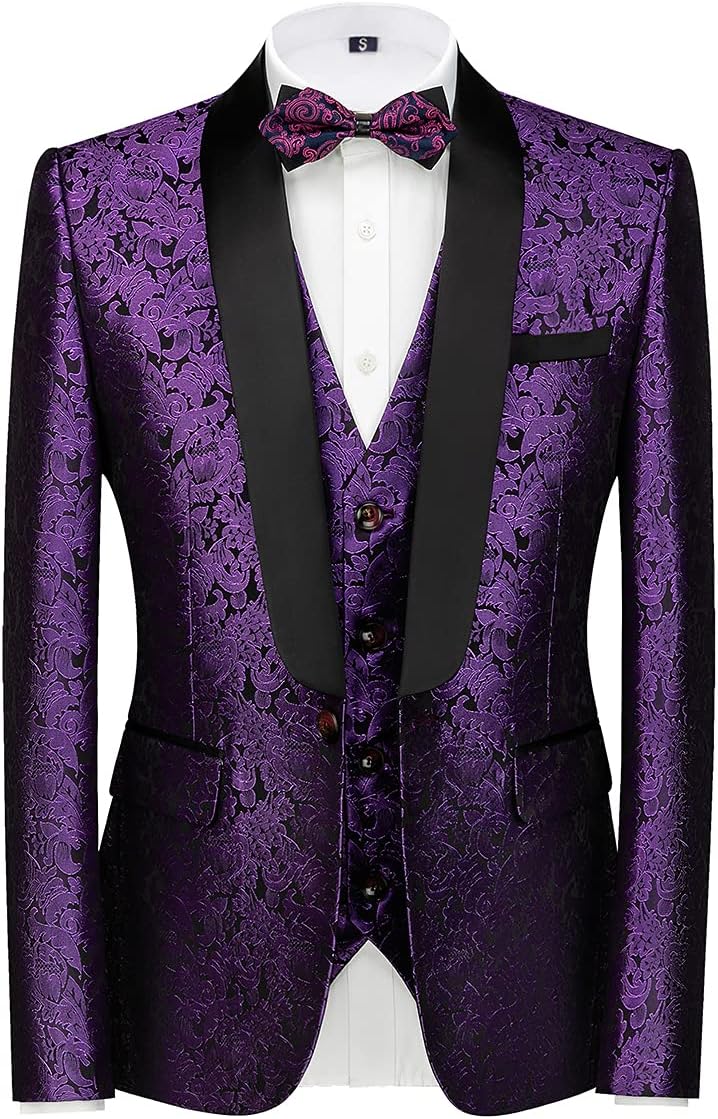 Mens Tuxedo Suits Slim Fit 3 Piece Formal Skinny Tuxedo Suit Set Shawl Lapel Paisley Suits Men for Wedding Prom - Image 2