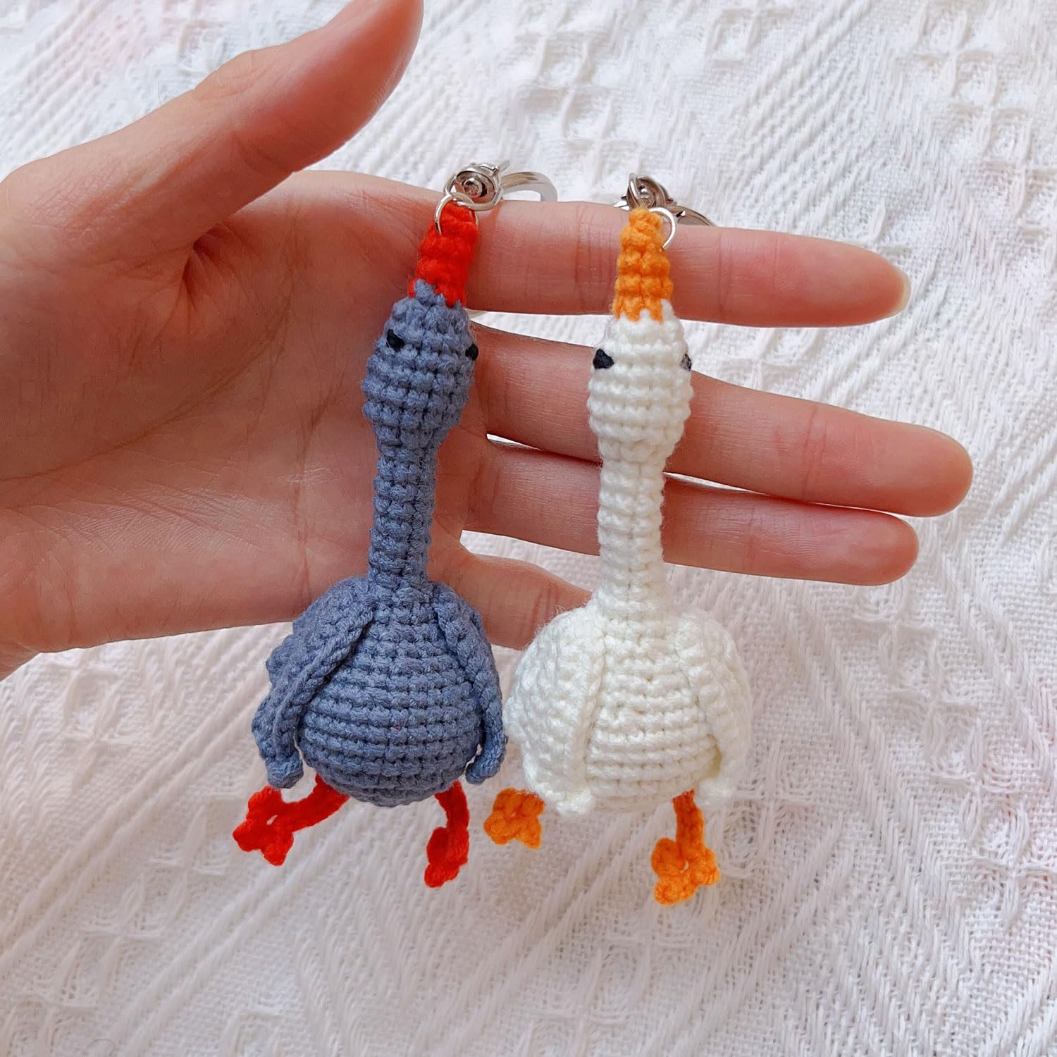 Amazon.com: ZIUGLIKAL Hand Crocheted White Goose Keychain Car Key