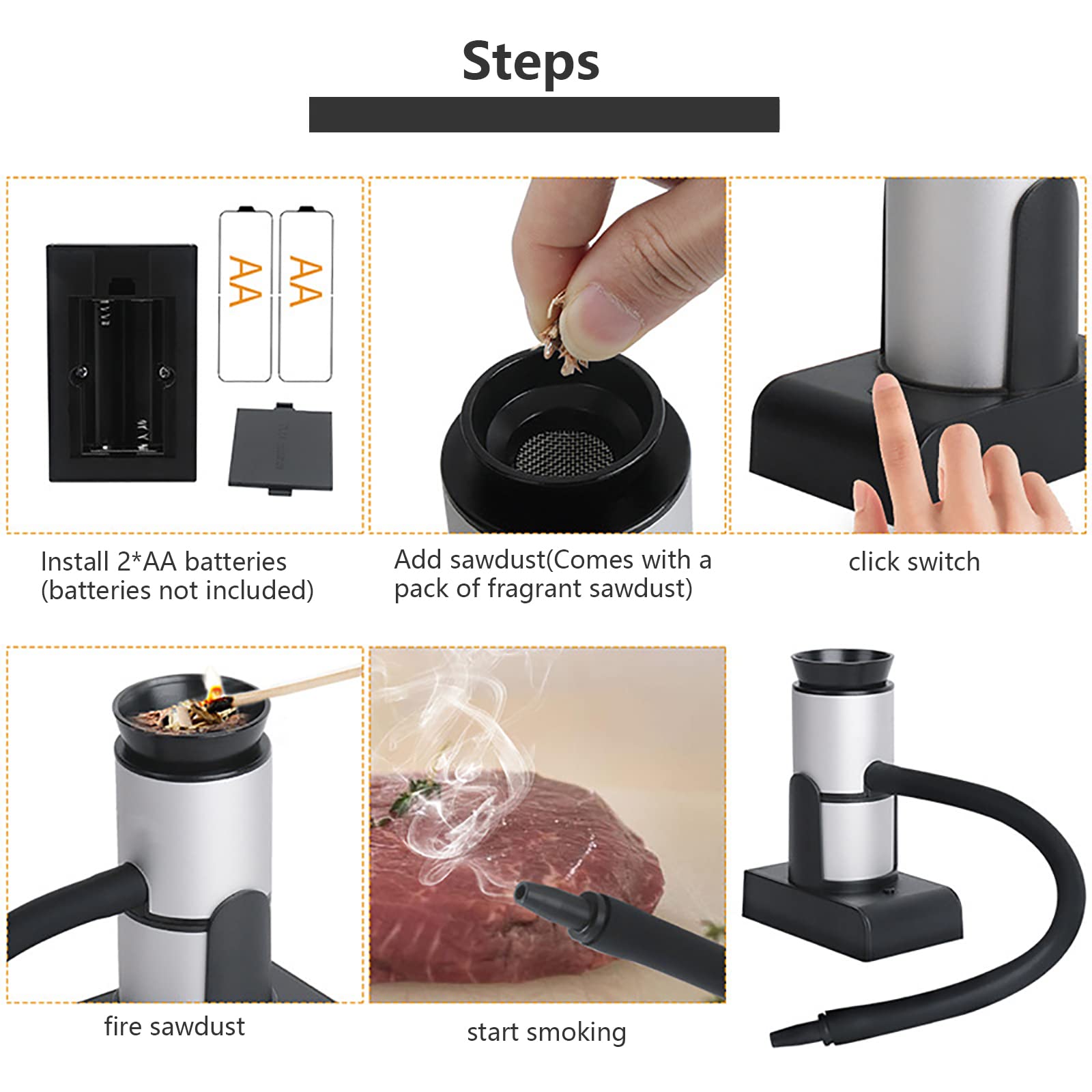 WANGCL Pistola Fumante Portatile Legno Cocktail Fumatore Portatile Cibo Cucina Fumo Infusore per Carne Pesce Verdure Zuppa Salse Dolci