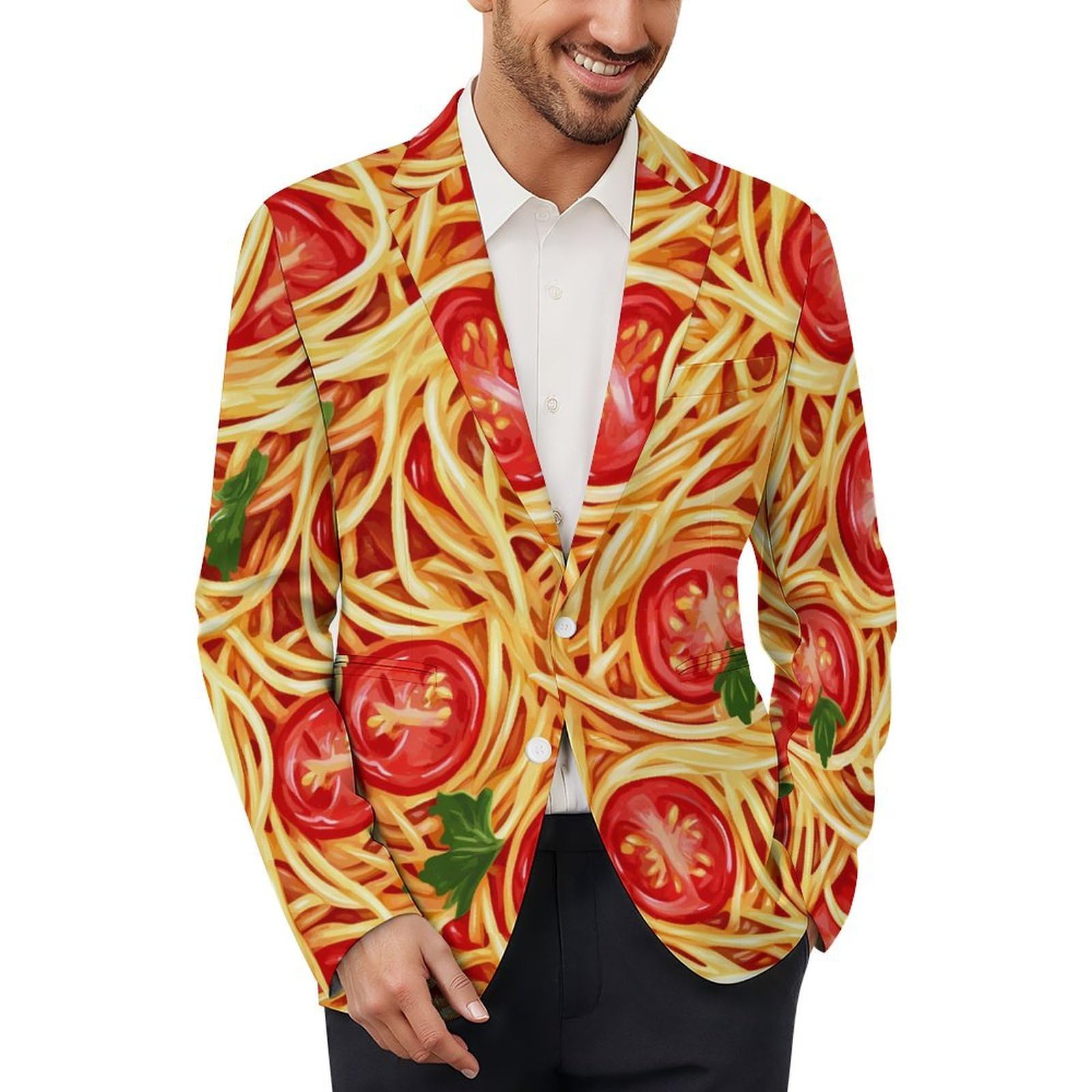 Spaghetti Pasta Noodles Salsa T-omato Giacche Uomo Casual Sport Cappotto Blazer Due Bottoni Giacca