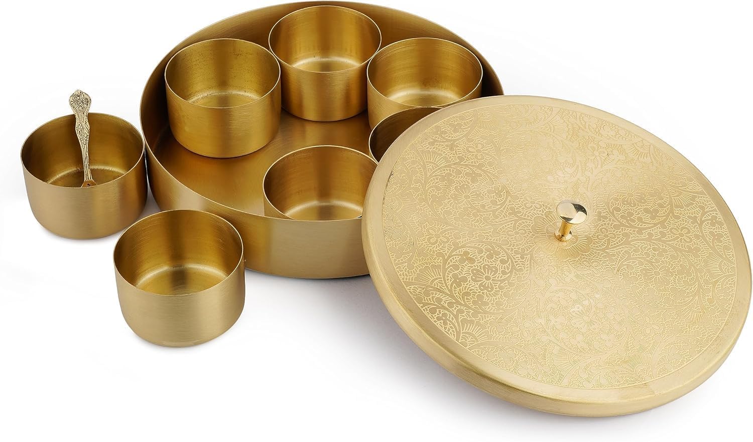 Genérico Stunning Gold Spice Box | Premium Masala Dabba with Elegant Lid | Luksusowy metalowy organizer na przyprawy i suche owoce