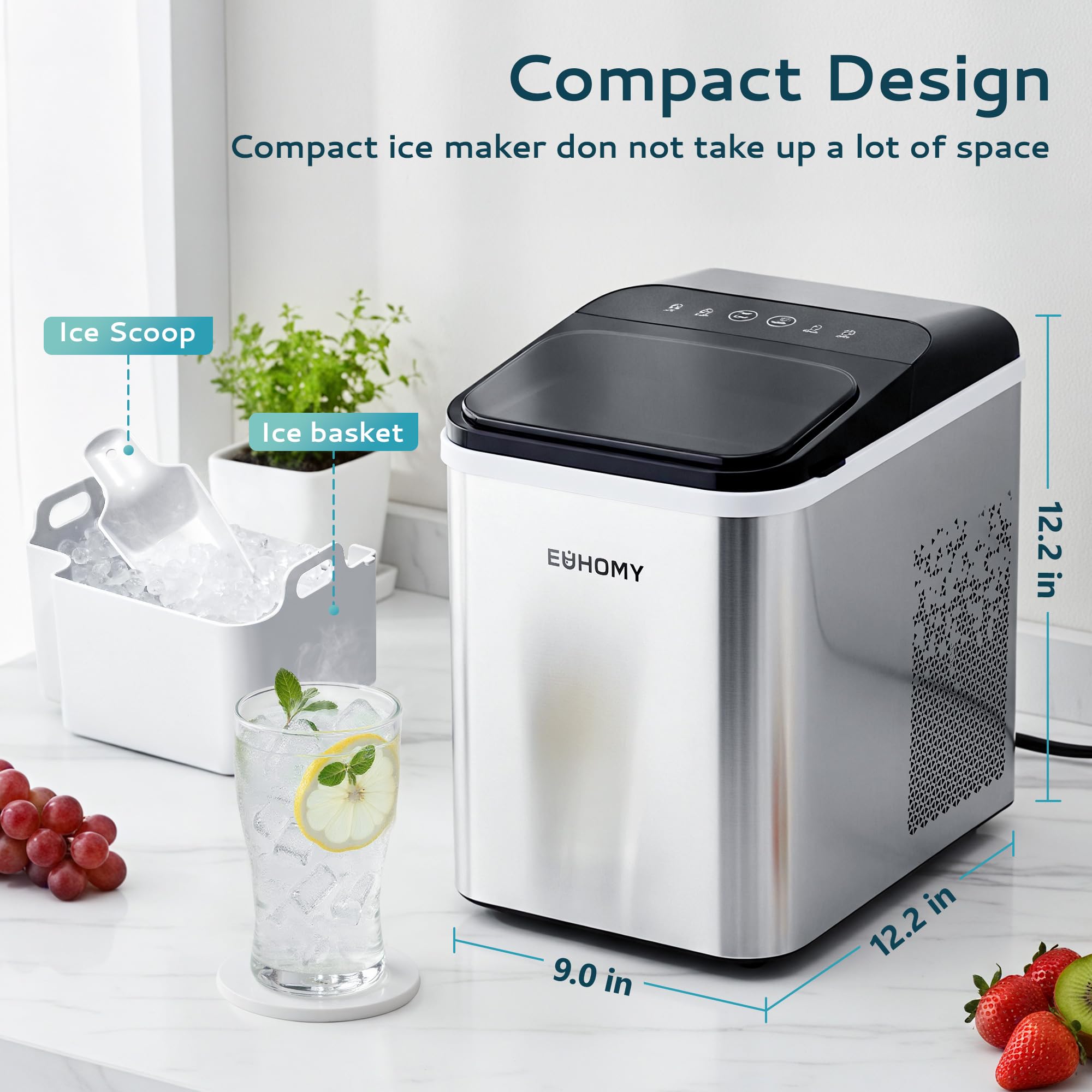 Euhomy Nugget Ice Maker Countertop, Ready In 8 Mins, Self-Cleaning, 34lbs/24h Portable Ice Maker Machine With Ice Scoop & Basket, Sonic Ice Makers With Chewable Pellet Ice For Home/Party/RV/Camping on Fridge.com - View 6