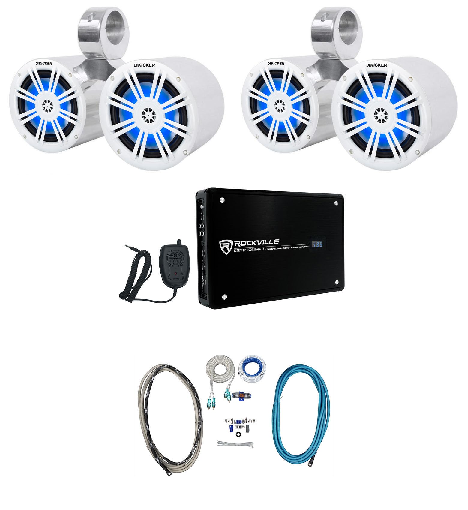 Audiosavings Bundle: (4) Kicker 49KM604WL Boat Speakers Bundle with (2) Rockville DMAC65S Dual 6.5