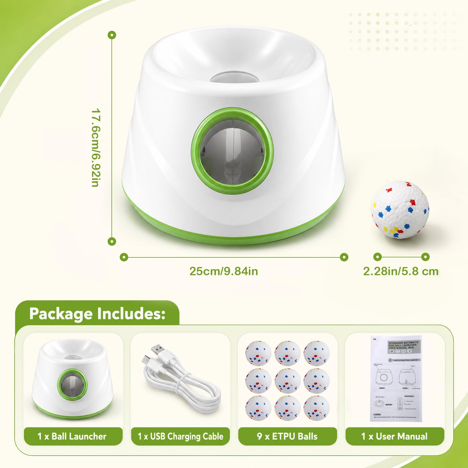 Máquina para lanzar pelotas de perro con 9 pelotas de tenis E-TPU | Juguete interactivo eléctrico para perros pequeños, lanzador de pelotas para perros, tenis, máquina para interior y exterior
