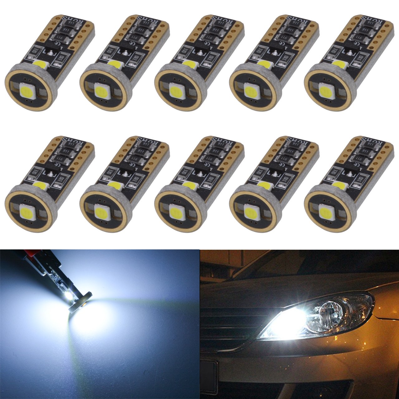 KATUR T10 Canbus LED bianco per auto lampadine T10 W5W 3 SMD 5050 super luminose 194 168 175 192 2825 cuneo LED auto lampadine di ricambio luci a cupola laterale Mappa interna (confezione da 100)