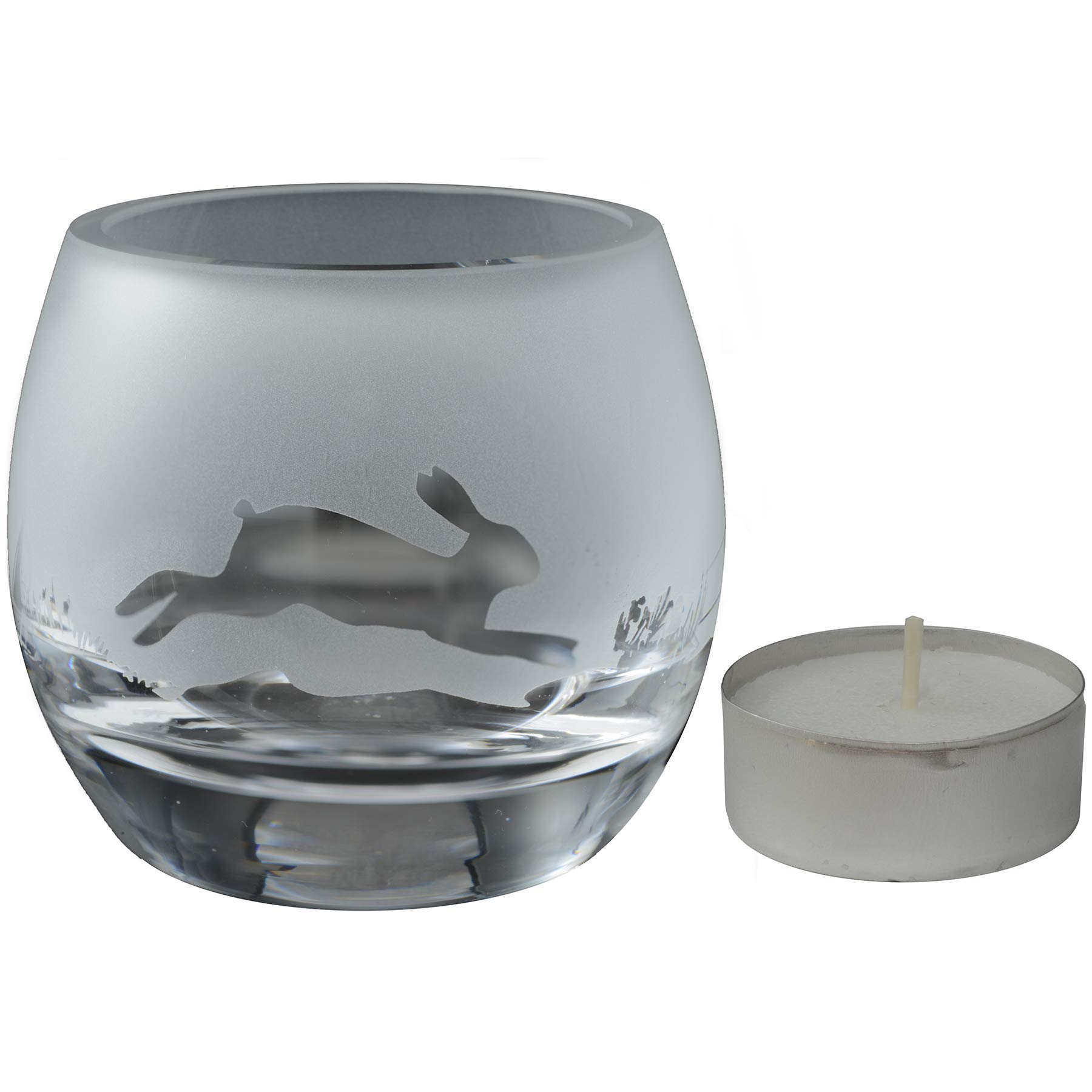Milford Collection Animo Glass Small Crystal Animal Woodland Glass Tealight Candle Holder - Hare