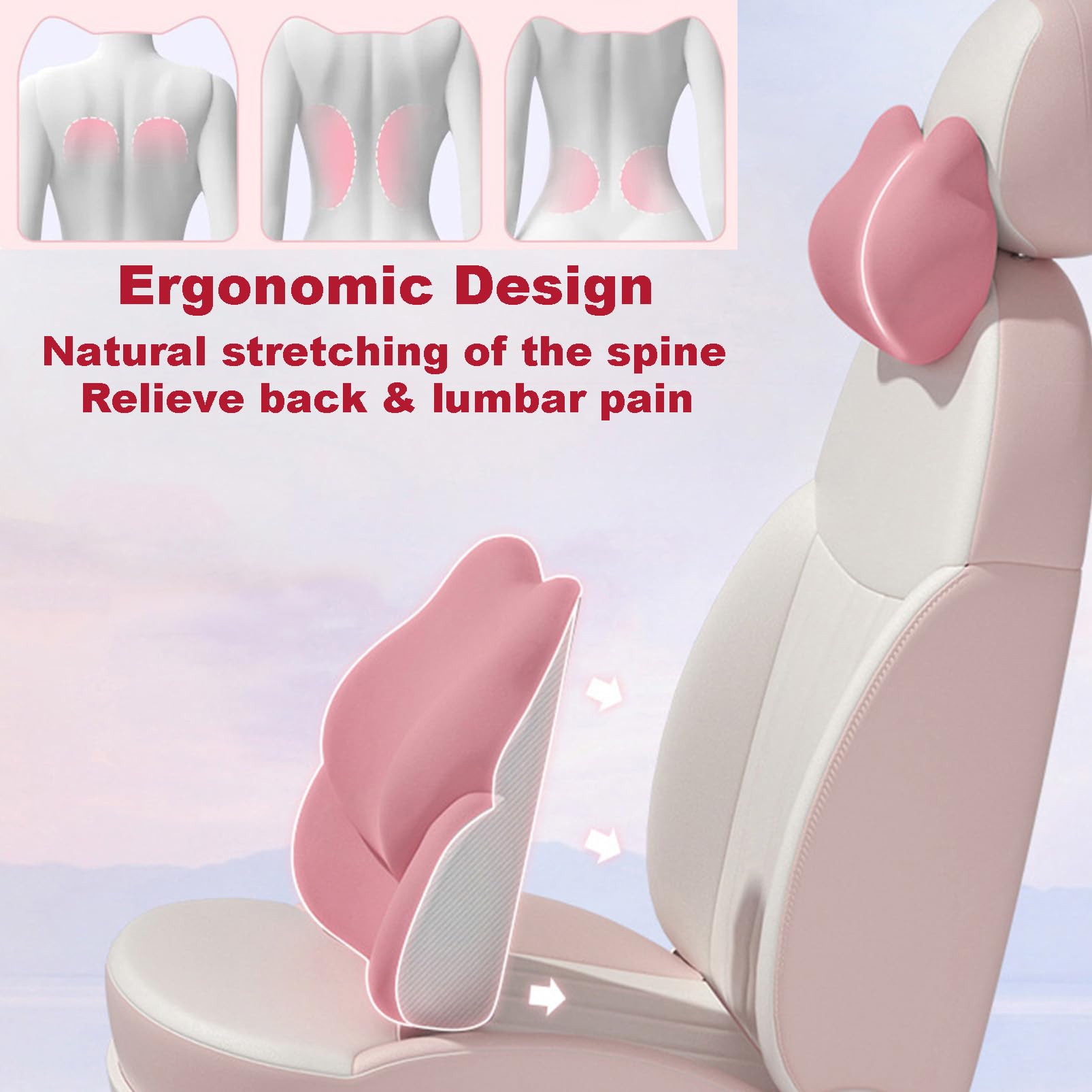 Cuscini Ortopedici in Memory Foam, Cuscino per Coccige e Supporto Lombare, per Dolore a Schiena e Colonna, per Casa, Ufficio e Auto,Rosa