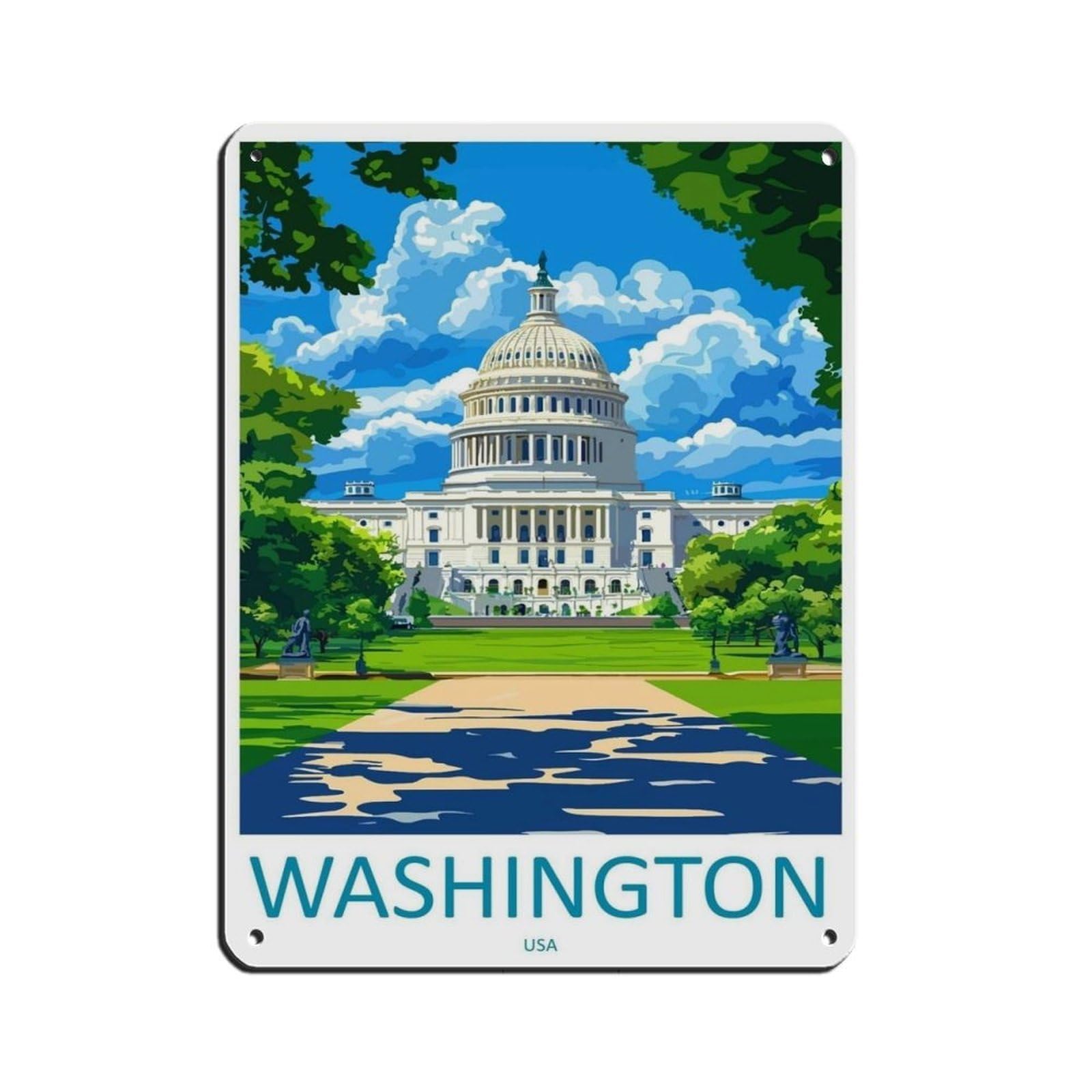Washington City Travel USA Art Cityscape Poster Retro Poster Metal Tin Sign Chic Art Retro Iron Painting Bar People Cave Cafe Family Garage Poster Wall Decoration 12x16inch(30x40cm)