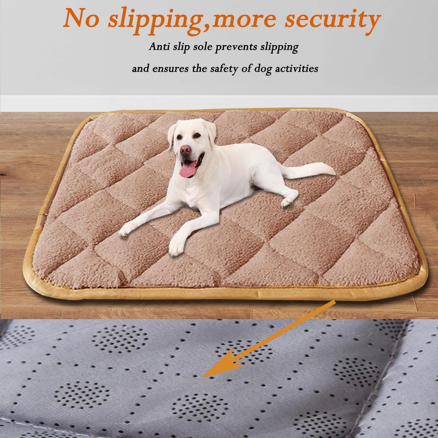 Grand lit antidérapant pour animaux de compagnie, tapis lavable, doux et chaud pour animal domestique, matelas luxueux de cage pour chiens de grande et moyenne taille (gris, 84 x 57 cm)
