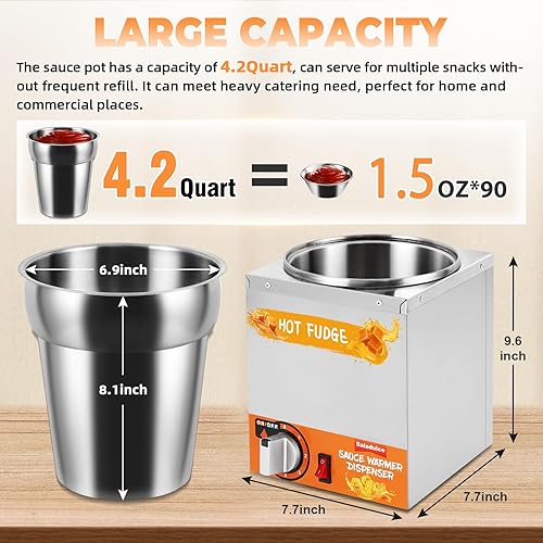 Miniatura 2 de Calentador dispensador de queso Nacho, calentador de queso de 4.2 cuartos con 2 bombas y 9 calcomanías, dispensador de dulce de azúcar caliente,