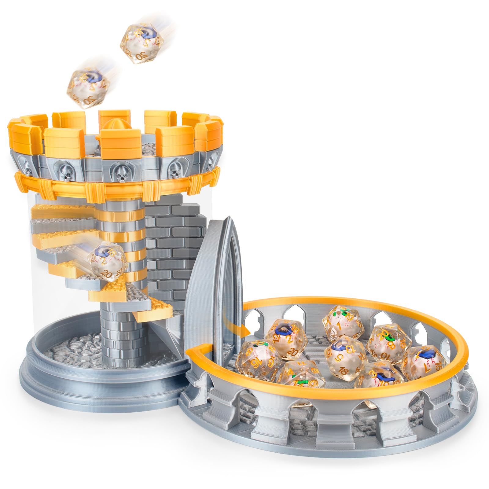 Byhoo D&D Dice Tower with Larger Base, Clear View Window Storage & PLA Material | Portable Dice Tray for Dungeons and Dragons, Tabletop RPG Game Accessories