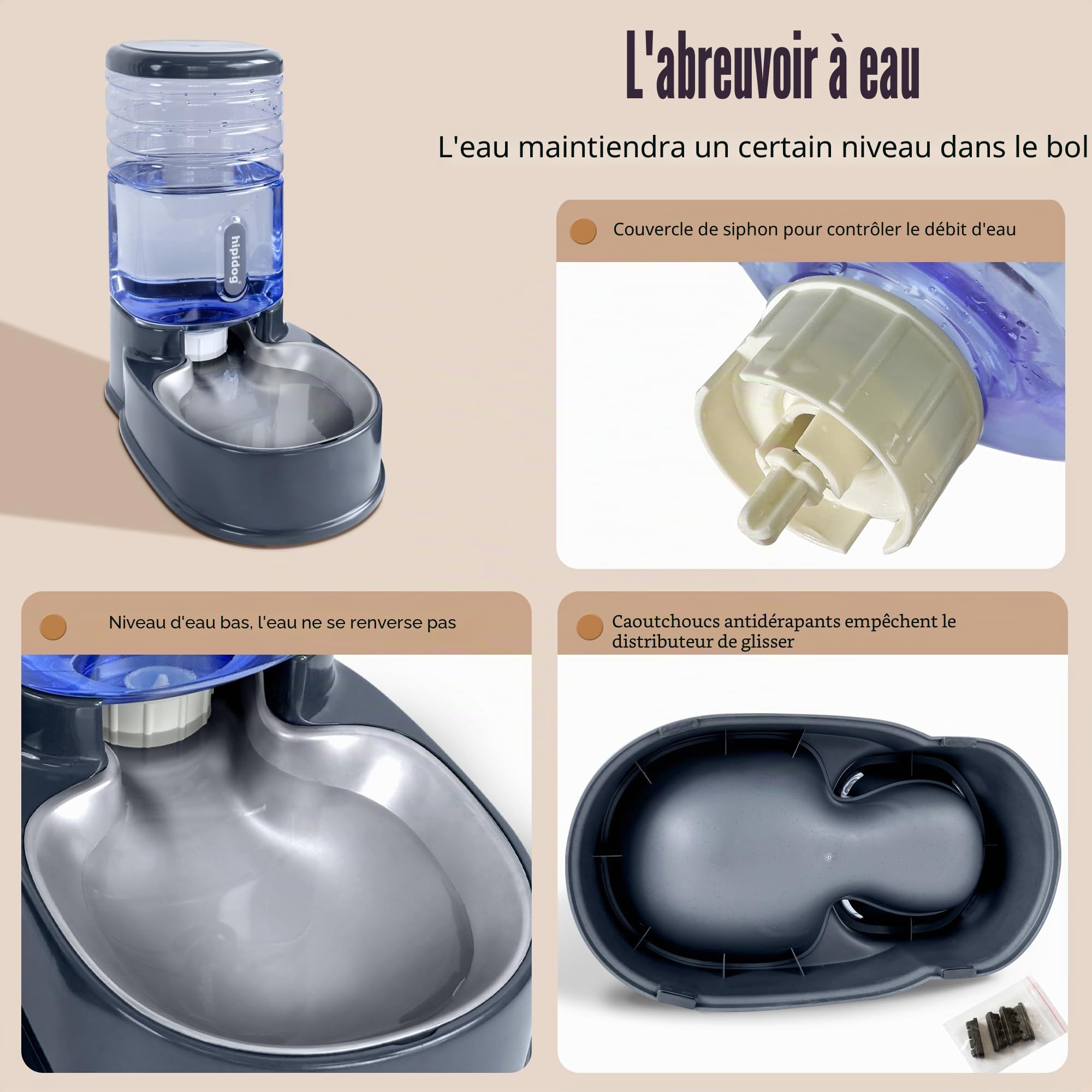 Distributeur Automatique de Nourriture et d'eau pour Animaux domestiques de Petite et Moyenne Taille 3,8 L (Gray)