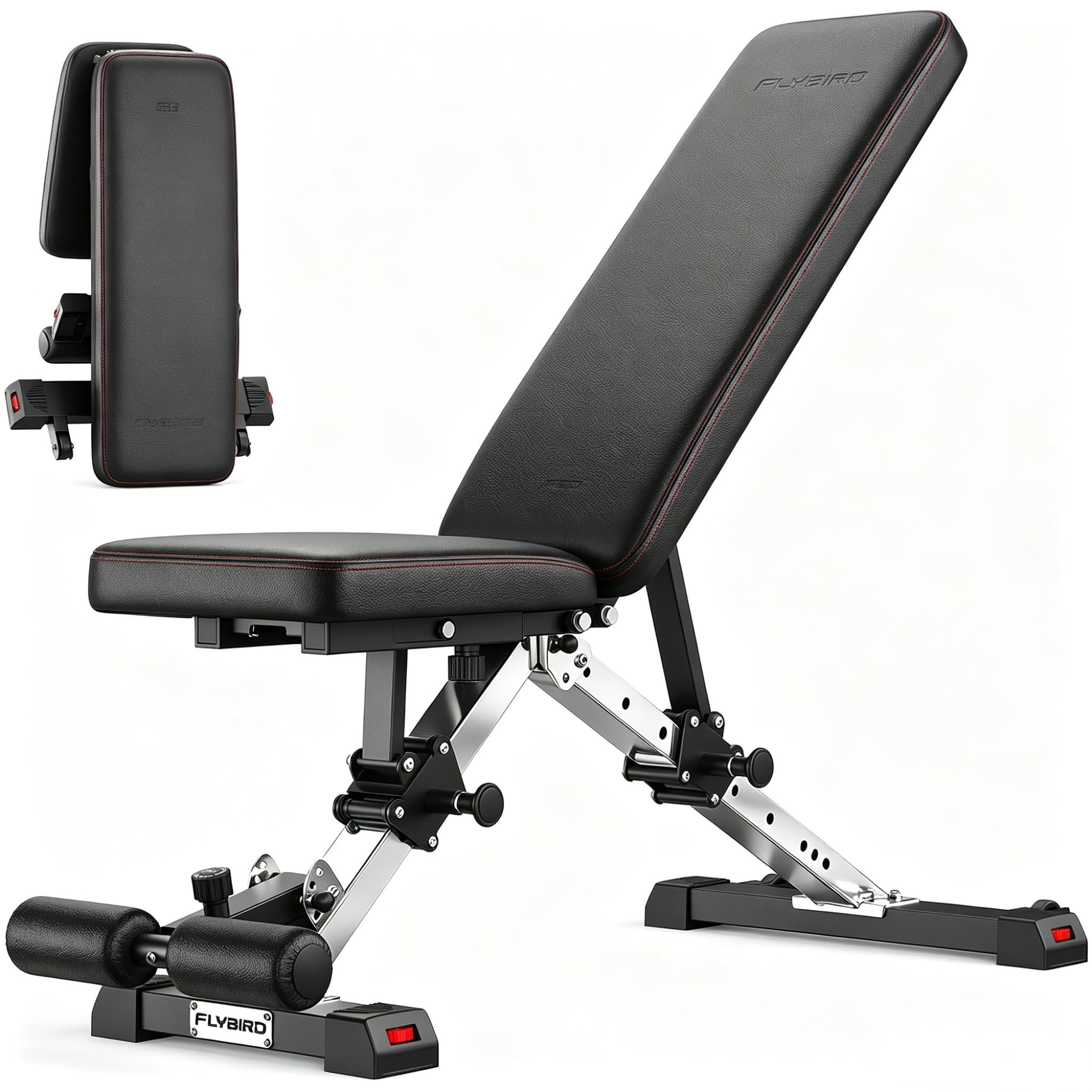 FLYBIRD WB5 Weight Bench, ASTM-Certified 800LBS Adjustable Weight Bench Workout Bench Foldable for Home Gym, 90° to -30° FID and 30in Extended Backrest for Bench Press Strength Training Exercise