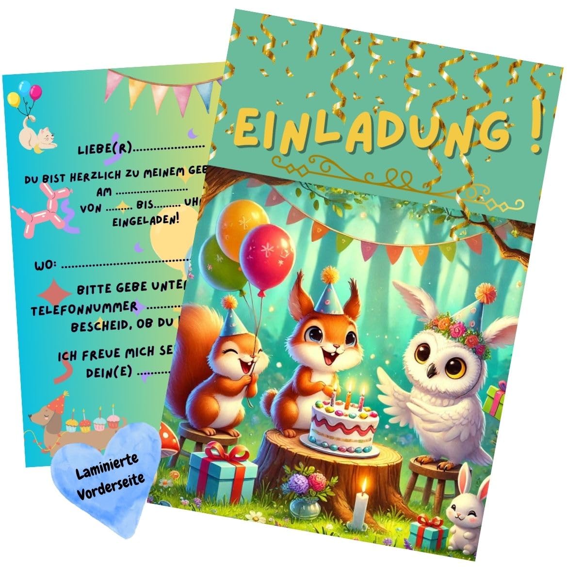 Olanmarp Einladungskarten Kindergeburtstag - Karten für Jungen und Mädchen - Einladung für einen unvergesslichen Geburtstag - 10 Stück (Waldtiere)