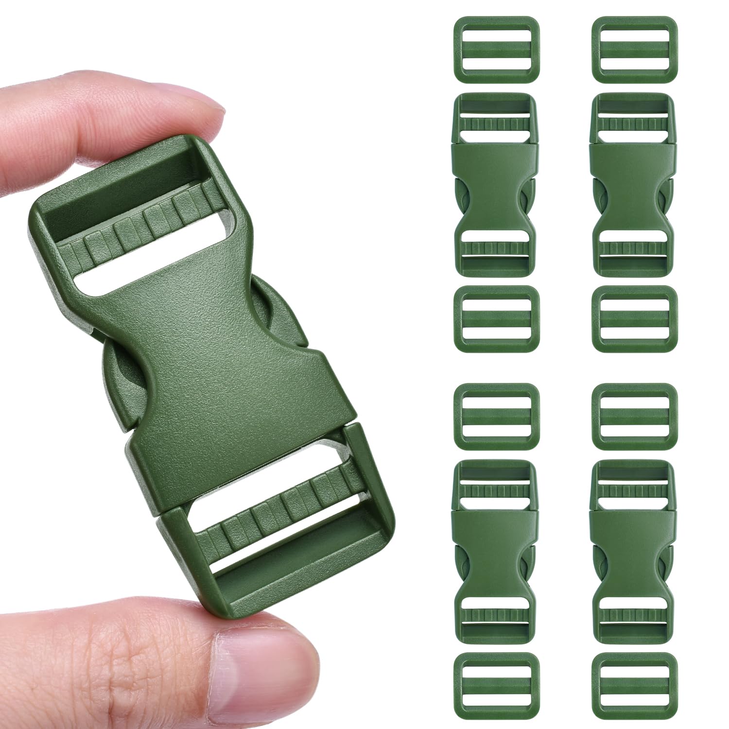 Photo 1 of CooBigo 4 Set 1" Plastic Buckles Clips for Strap,4 pcs MilitaryGreen Quick Release Buckle+8 pcs Tri-glide Slides