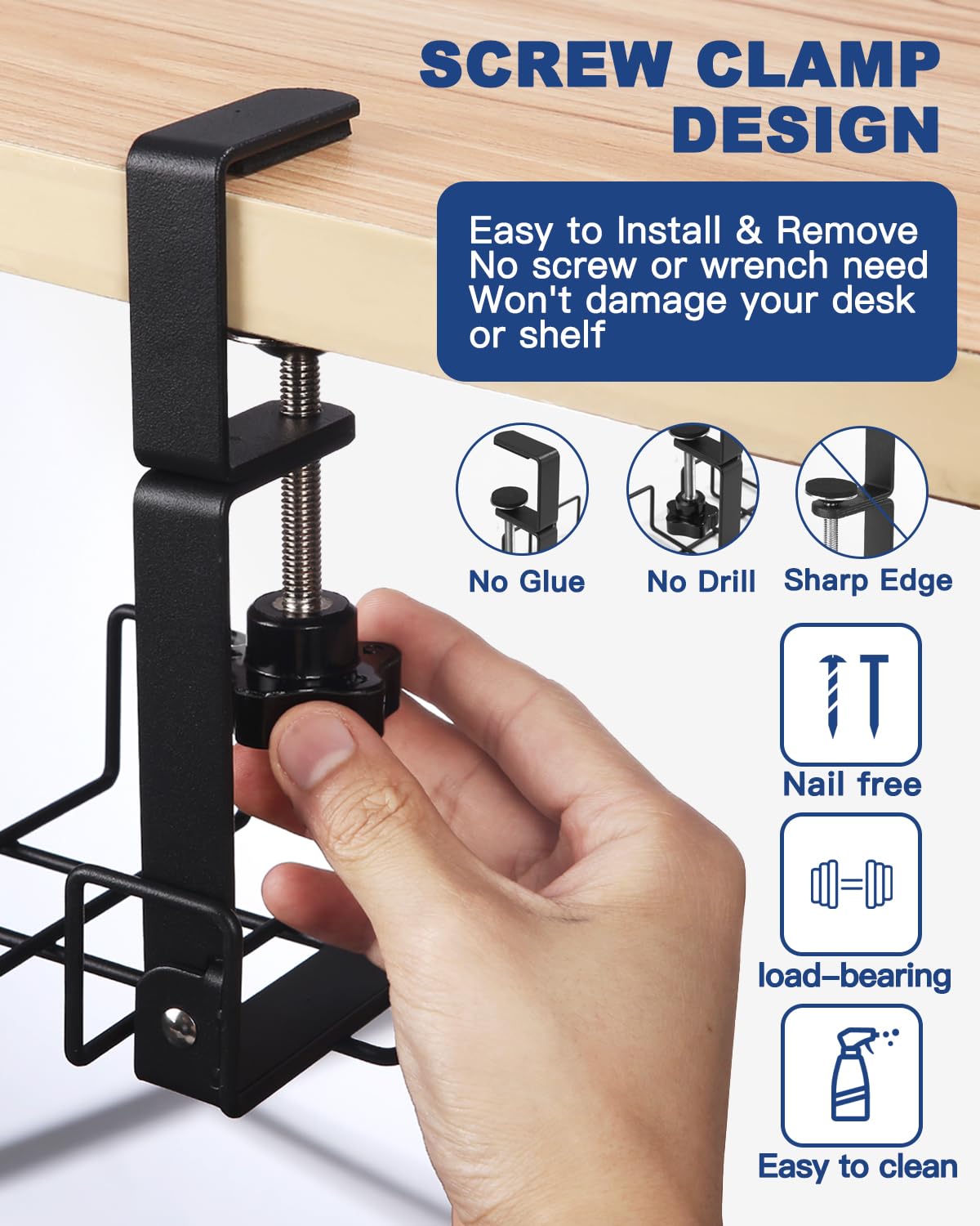 Organizer Cavi Per Scrivania Con Morsetto - Nero, Senza Foratura, Gestione Cavi Ufficio E Casa - Foto 3