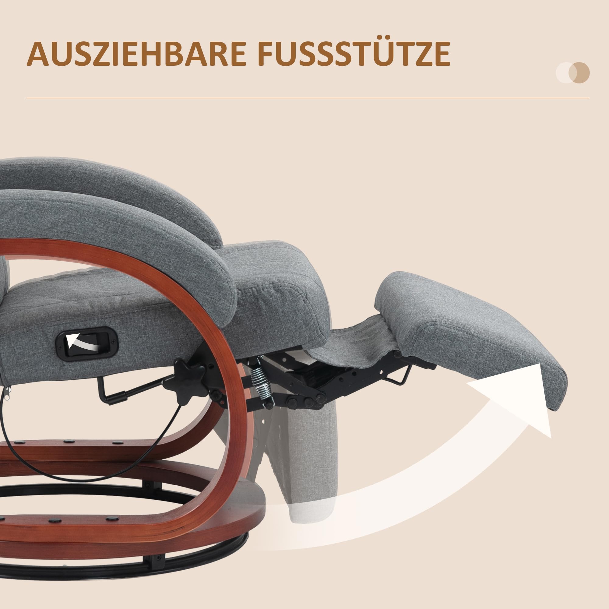 HOMCOM Relaxsessel mit Liegefunktion mit Hoher Rückenlehne Grau | Drehbarer Ruhesessel, mit Verstellbarer Rückenlehne, Liegesessel, Armlehne, bis 150 kg Belastbar, Kunstleder