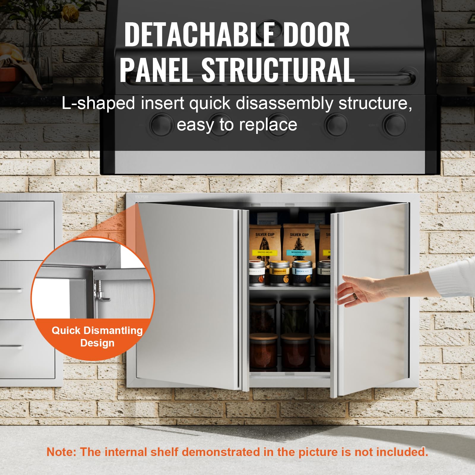 VEVOR Porta di accesso per barbecue, 91 x 61 cm (larghezza x altezza), doppia porta verticale in acciaio inox con maniglie da incasso, per barbecue e stazione di cottura