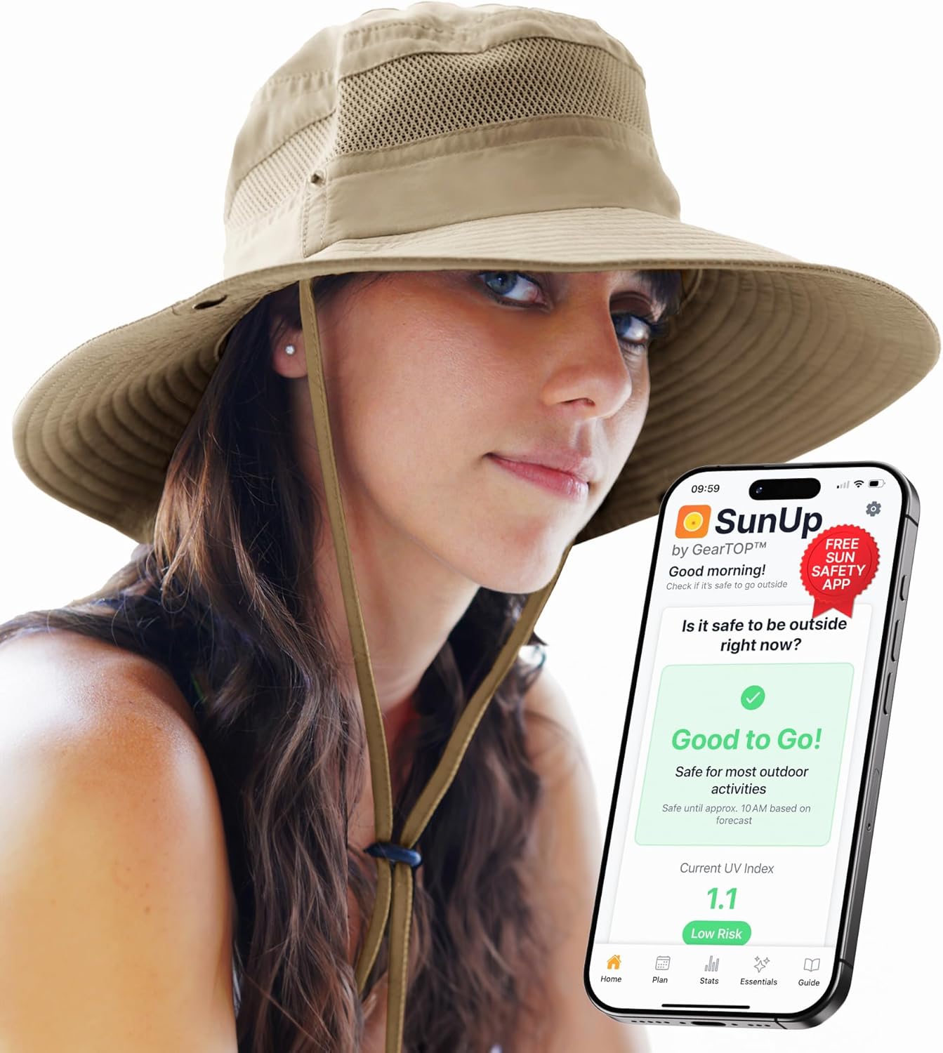 GearTOP Safari Hat for Men Sun Hats for Women UV Protection UPF 50+ Fishing, Gardening, Hiking Hat (22-23 1/2") Khaki Safari