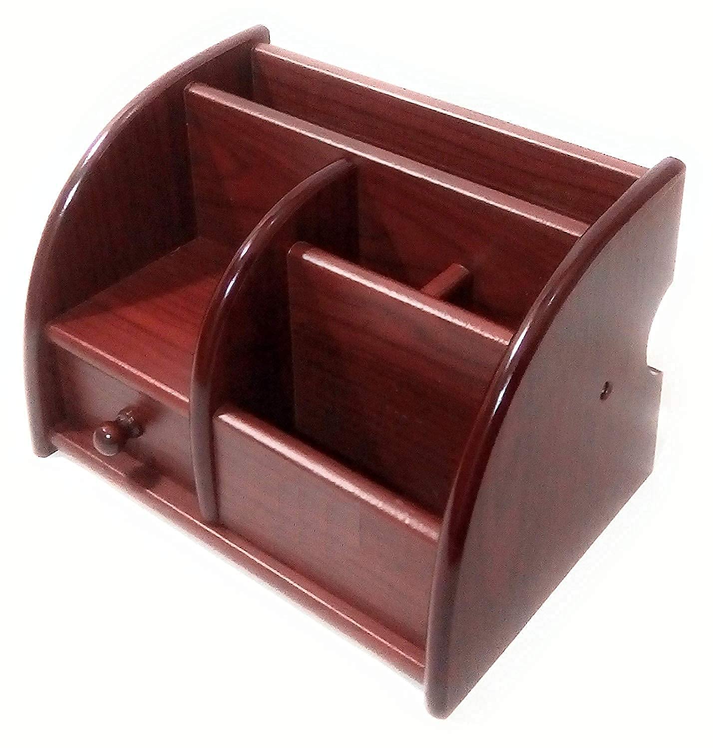ZINLEY Polished Multi-Functional Wooden Desk Organiser, Pen Stand/Pencil Stand With Drawer, Stationery Stand For Office And Students Use - Mobile Holder For Desk, Brown 2