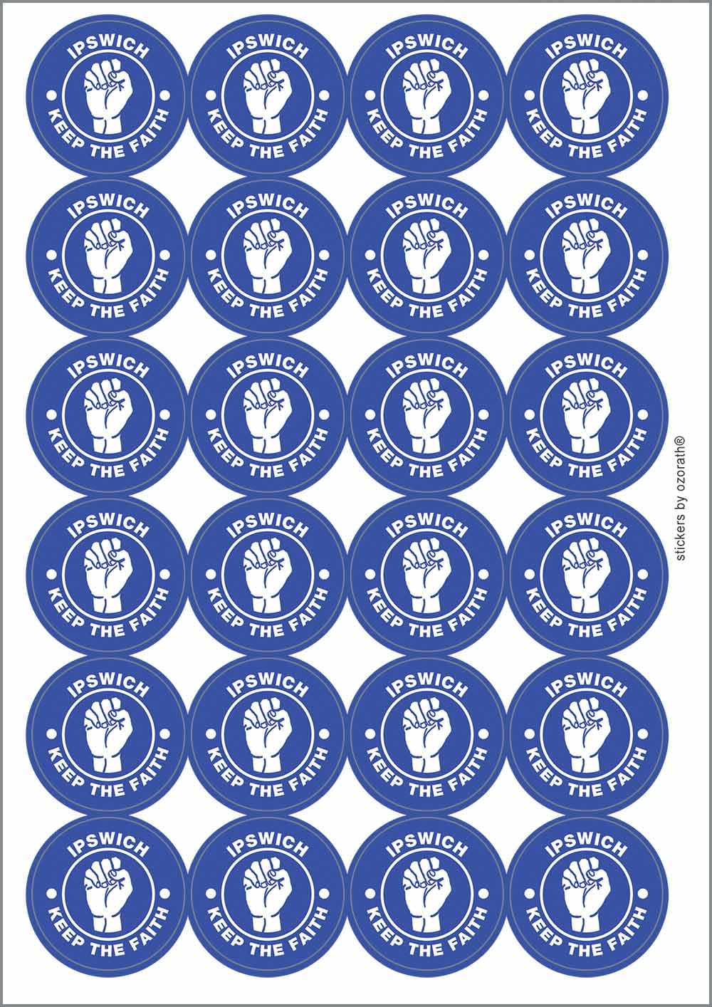 Ipswich Keep The Faith Northern Soul Circular Matt Paper Stickers A4 Sheet of 24 (Each Sticker is 45mm Diameter)