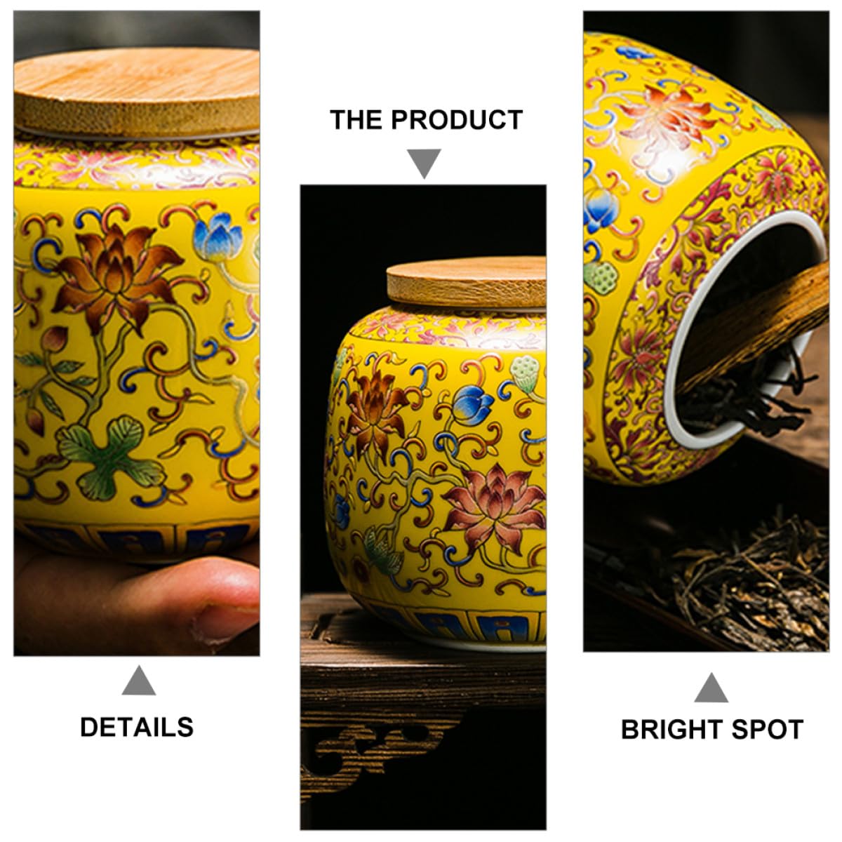 Tarro de Cerámica Tapa de Madera 400 Ml para Almacenamiento Hermético de Té Suelto, Adecuado para Conservar Infusiones y Decoración en Cocina