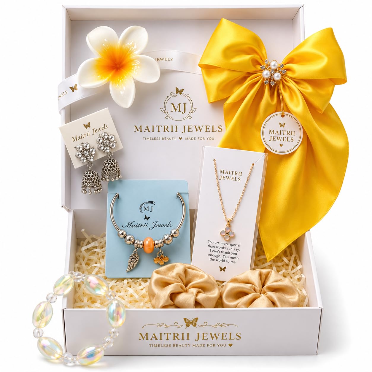 Premium Jewelry Gift Hamper for Women | Necklace, Earrings, Bracelets, Hair Bow, Flower Hair Claw & Scrunchies | Diwali, Raksha Bandhan, Bhai Dooj, Birthday, Friendship Day & Valentine's Gift-image-20