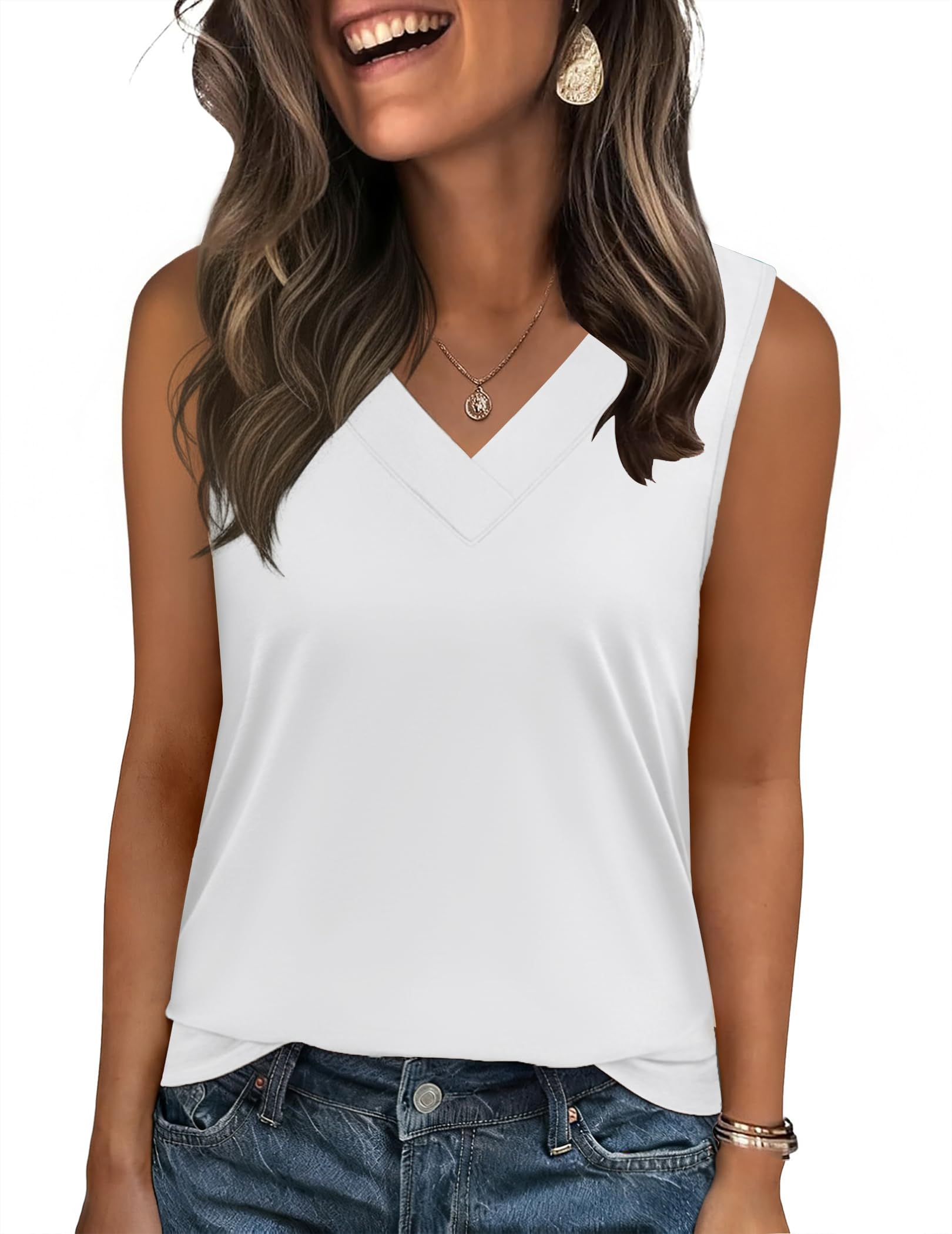 Zeagoo Tank Top for Women V Neck Loose Fit Sleeveless Summer Tops Business Casual Outfits Dressy Blouses Shirts
