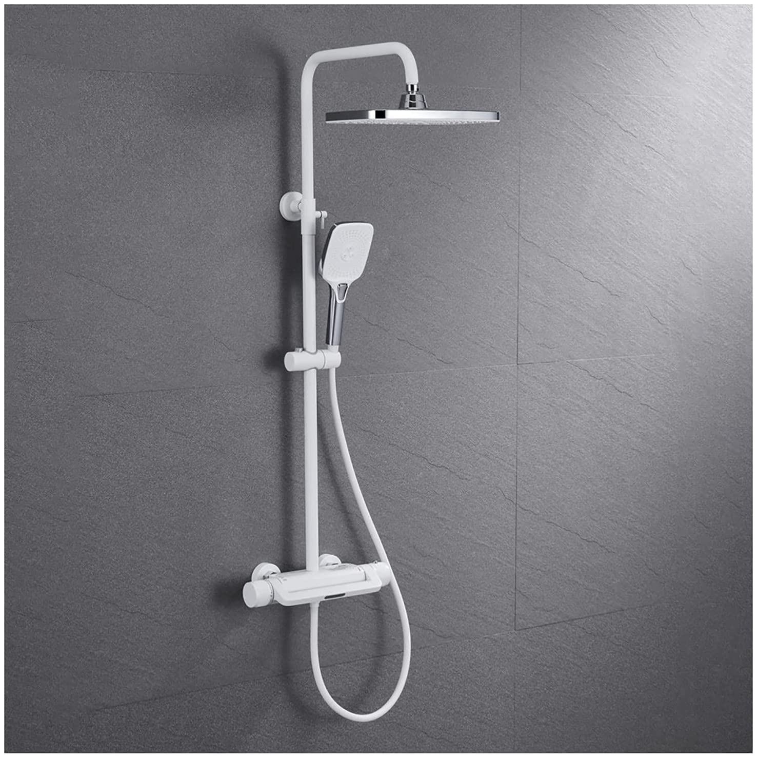QUSYZD Shower System Thermostatic Shower Faucet Set 10 inches Shower Combo Set Wall Mounted Rain Mixer Combo Set with Tub Spout, Rain Shower Head, Handheld Shower,