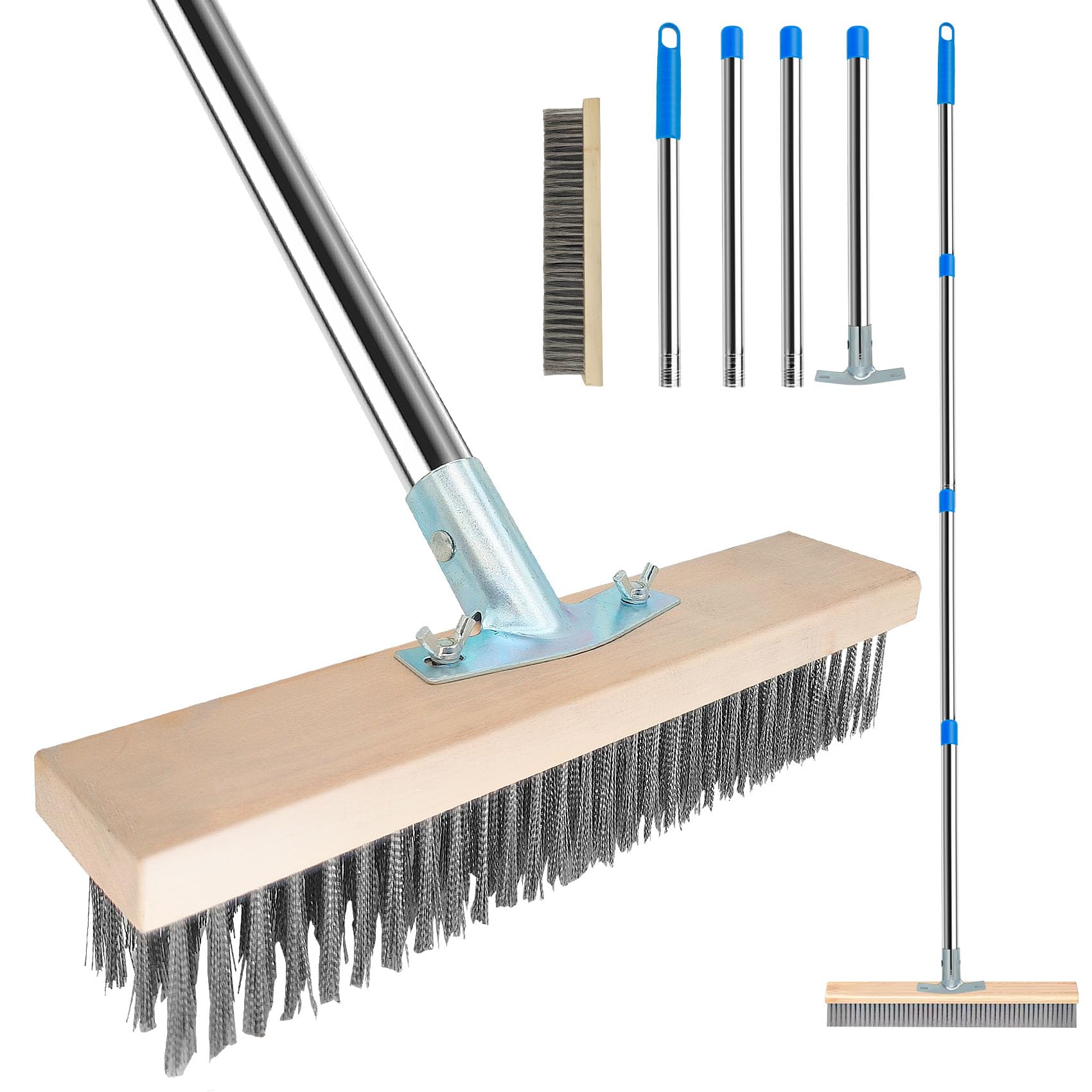 Scopa per Esterni, Spazzolone in Acciaio Inossidabile con Manico Telescopico Regolabile - Idrospazzola per Pavimenti Esterni, Rimozione Polvere e Foglie (Larghezza 30cm)