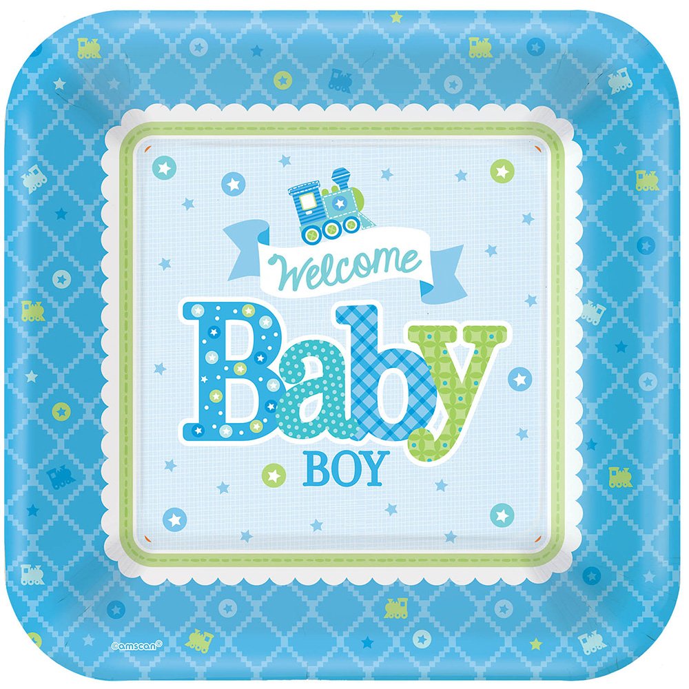 Amscan 591461 26 cm Bienvenue bébé garçon carré Papier Assiettes
