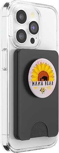 Miniatura 10 de Mamá oso de girasol floral lindo bebé cachorro PopSockets agarre y soporte para teléfonos y tabletas Negro
