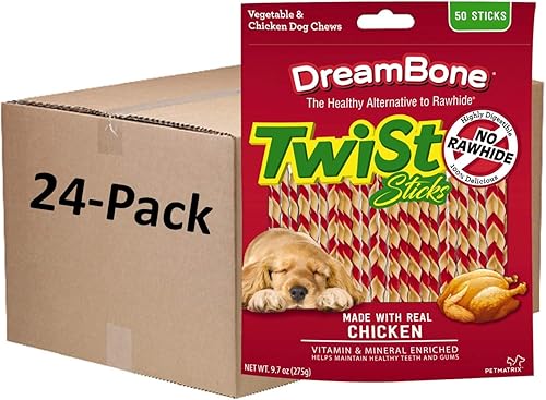 Miniatura 1 de DreamBone Palitos giratorios, masticables sin cuero crudo para perros, con pollo real, 1,200 unidades (1 caja de 24 paquetes de 50 palitos