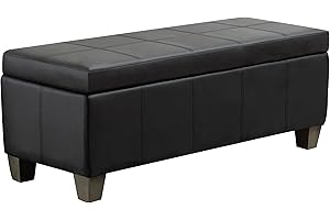 Black Faux Leather Ottoman with Storage | Sleek and Functional Storage Bench...