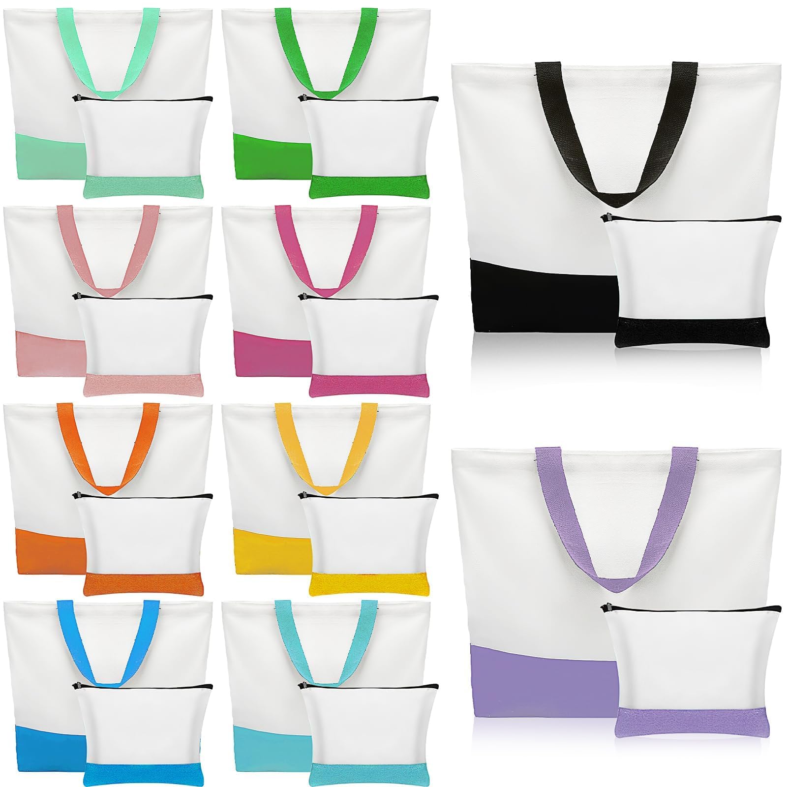 Lot de 20 Sacs Tote Bag en Toile pour Sublimation, Grand Sac Cabas Vierge 47 x 38 cm avec Trousse Maquillage, Sac Réutilisable pour Courses, Plage, Voyage, DIY Transfert Thermique, Cadeau Artisanat