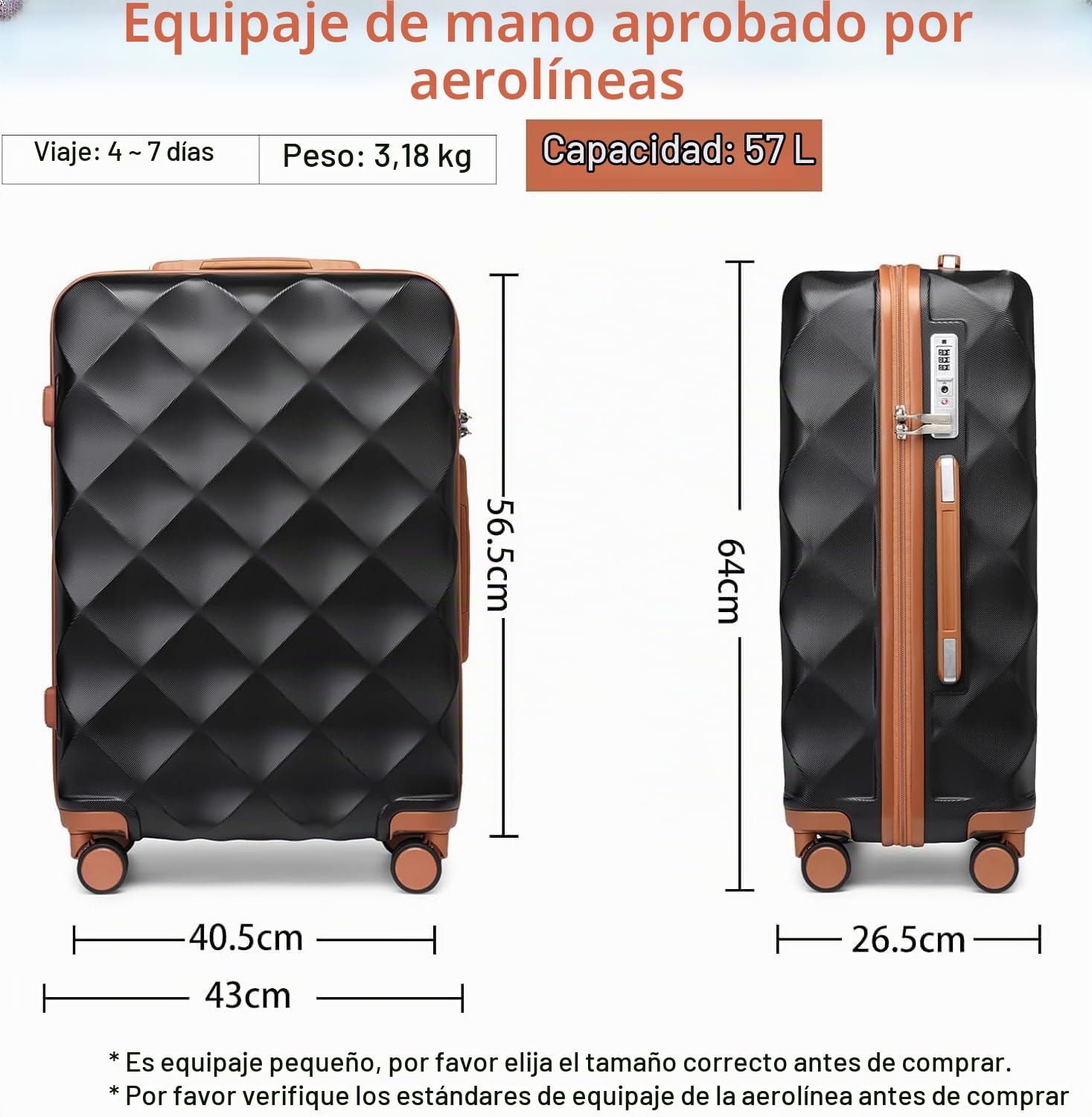 British Traveller 24'' Maletas de Viaje Medianas con 4 Ruedas,Negro y Marrón