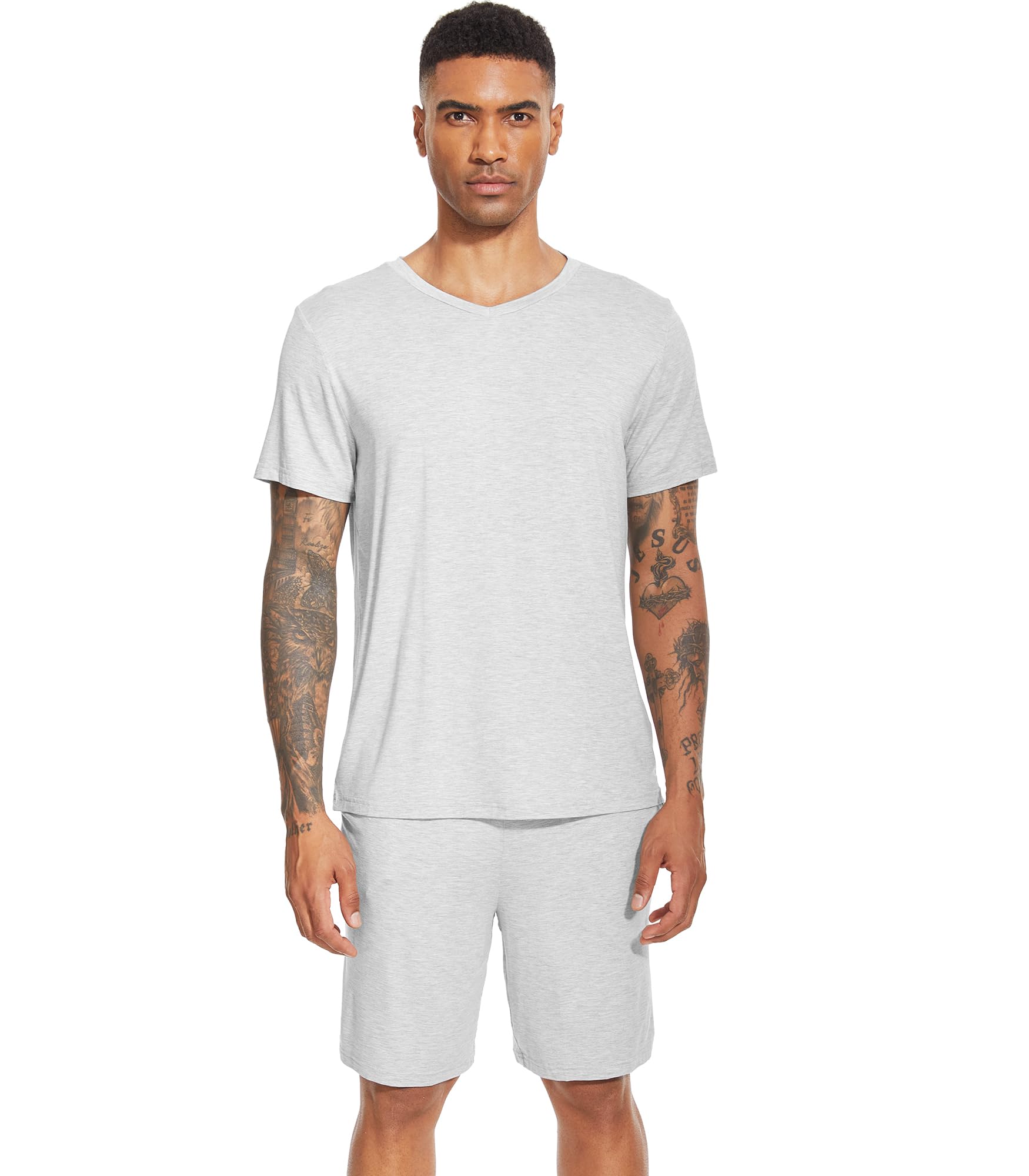 WiWi Mens Pajamas Set Soft Short Sleeve Pj Sleepwear Top and Shorts Pajama Sets Loungewear-Viscose from Bamboo S-3X