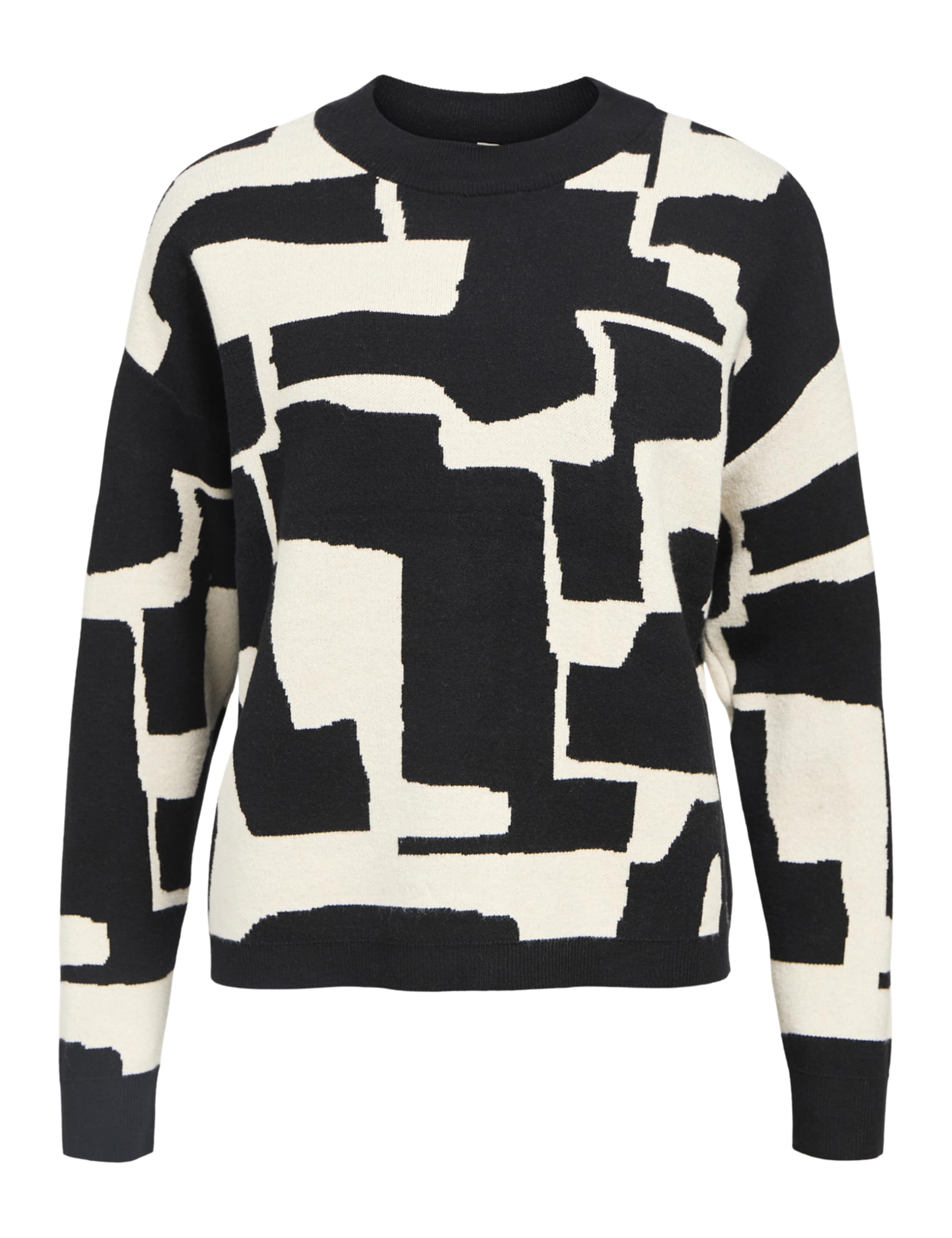 Object Women's Objray Lo L/S Knit Pullover AOP Noos, Black, M