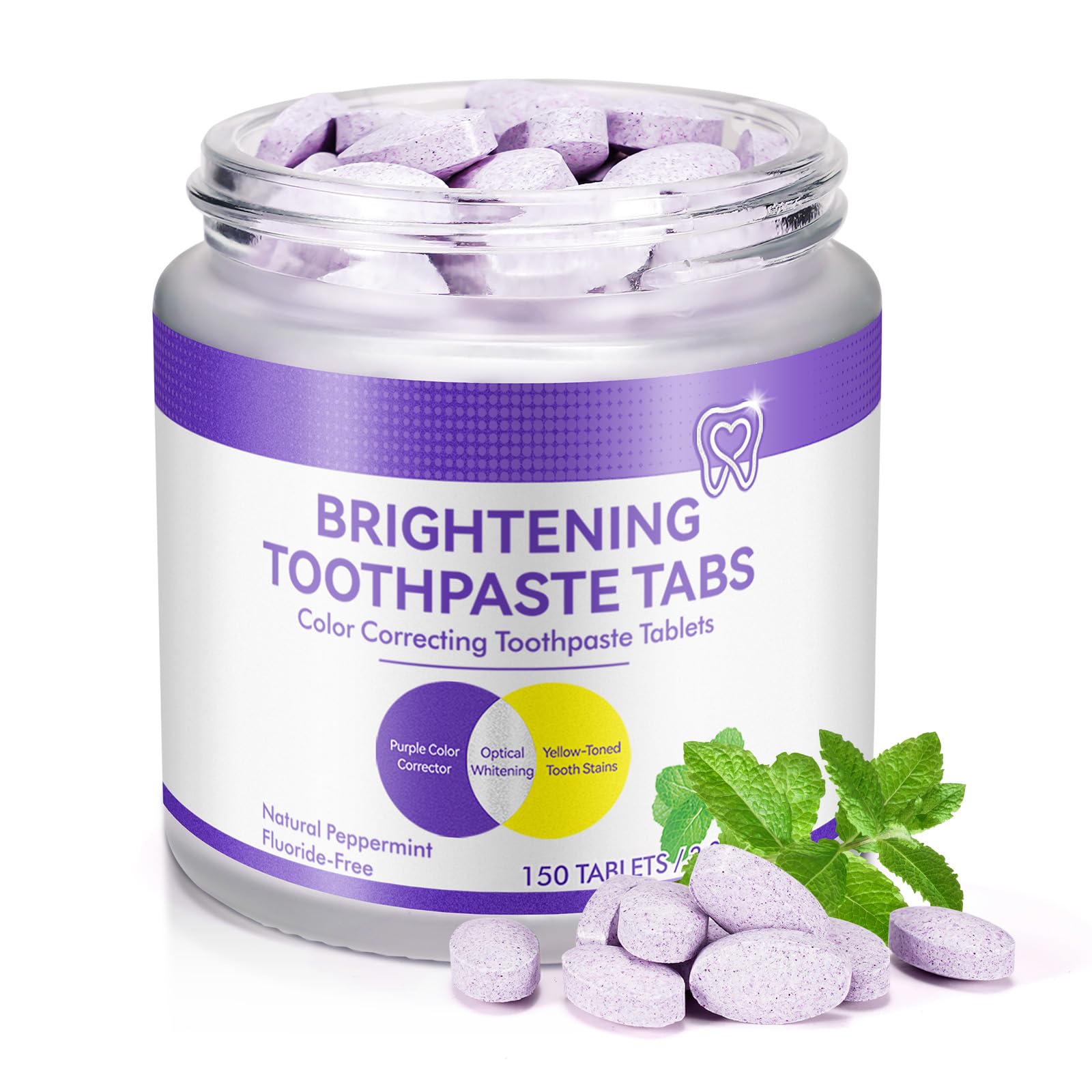 Toothpaste Tabs 150pcs, Purple Toothpastes for Teeth Whitening, Nano Hydroxyapatite, Flouride Free Toothpaste Tablets, Peppermint Flavored Strengthen Teeth, Eco & Travel Friendly
