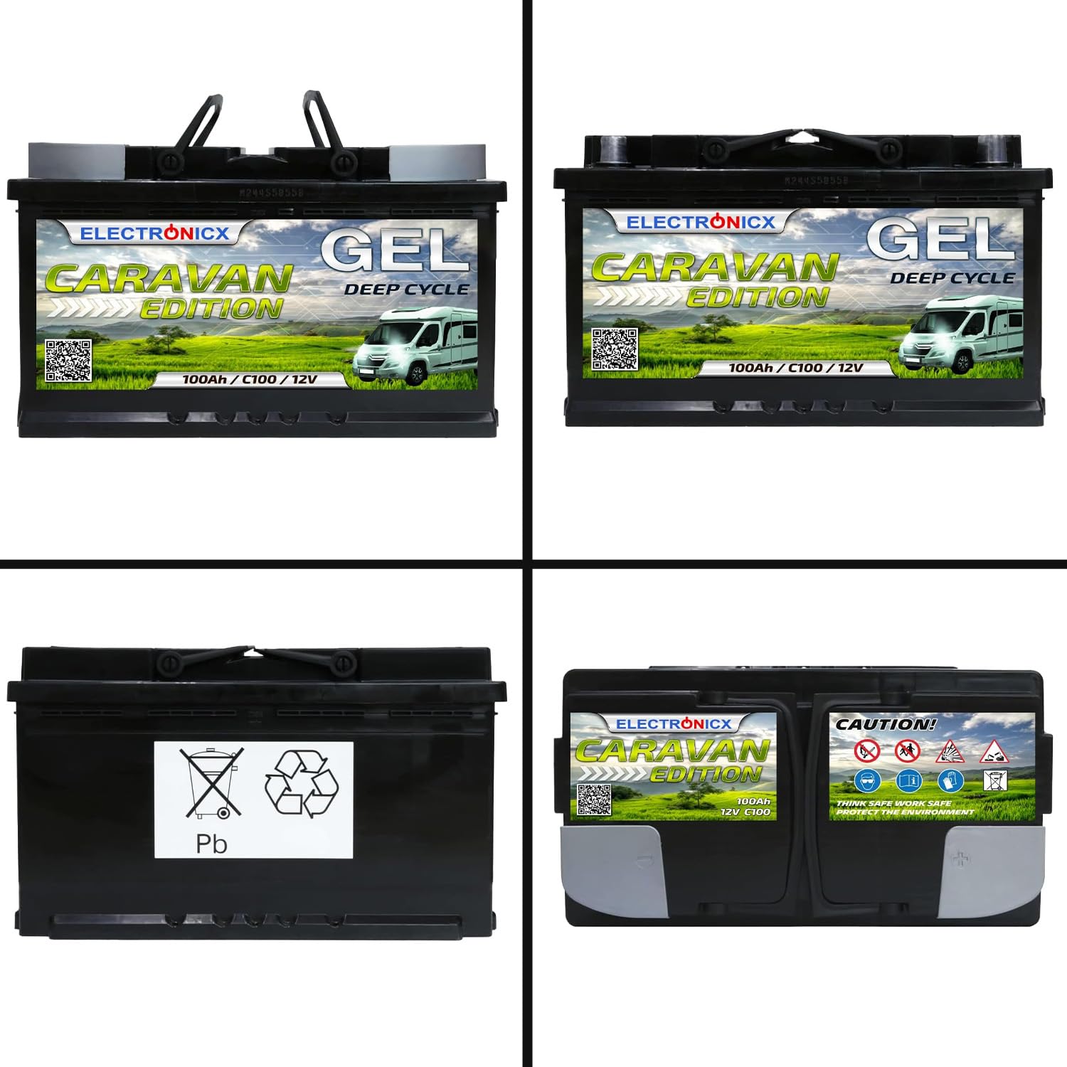 Electronicx GEL Caravan Versorgungsbatterie 100Ah 12V – Deep Cycle Wohnmobil Batterie 100 Ah – Solar 12 Volt GEL – Batterie Wohnwagen Boot Freizeit 278×175×190mm – Pluspol rechts