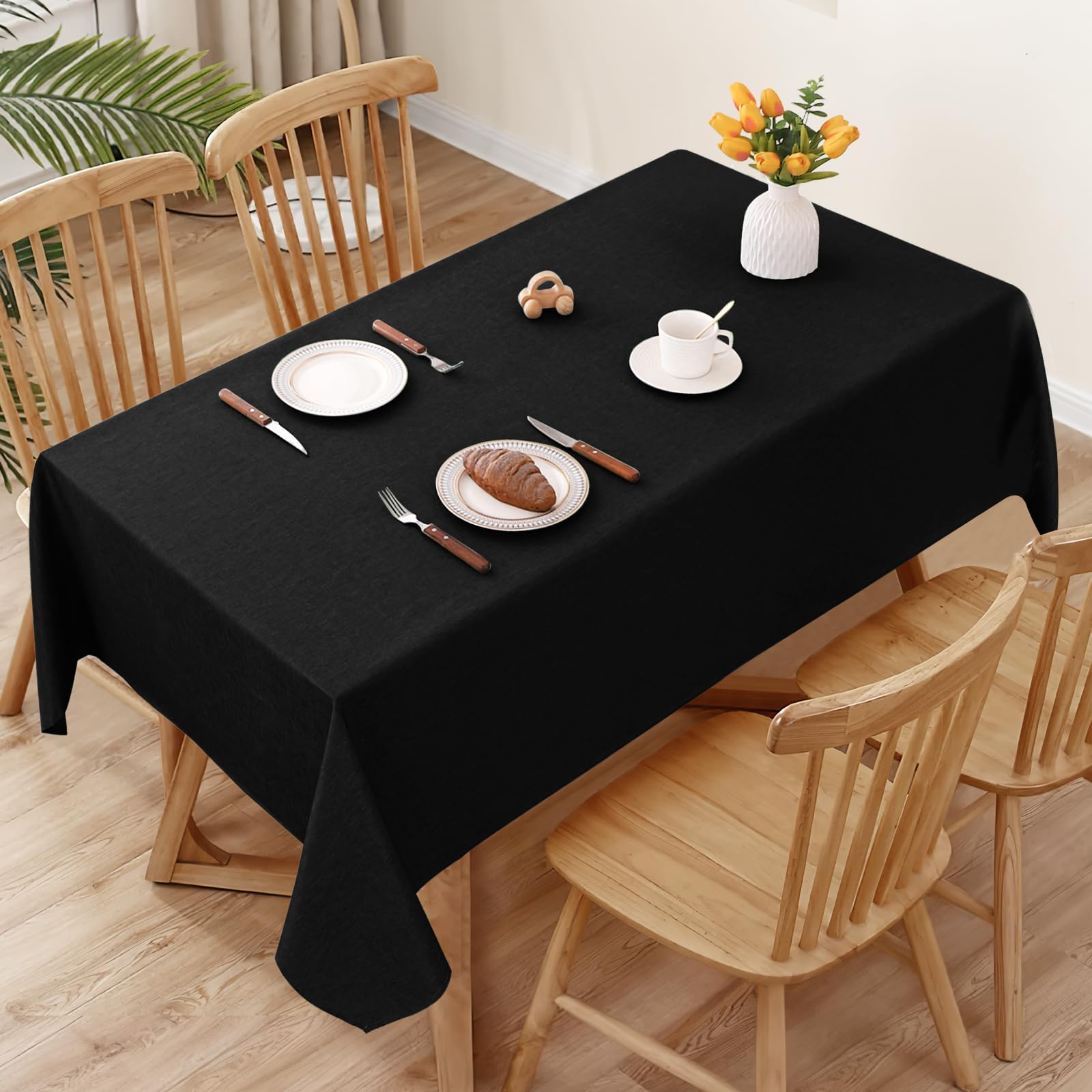 AooHome Tablecloth 135X180cm, Dark Faux Linen Tablecloths Washable Polyester Tablecloth Water-repellent with Lotus Effect
